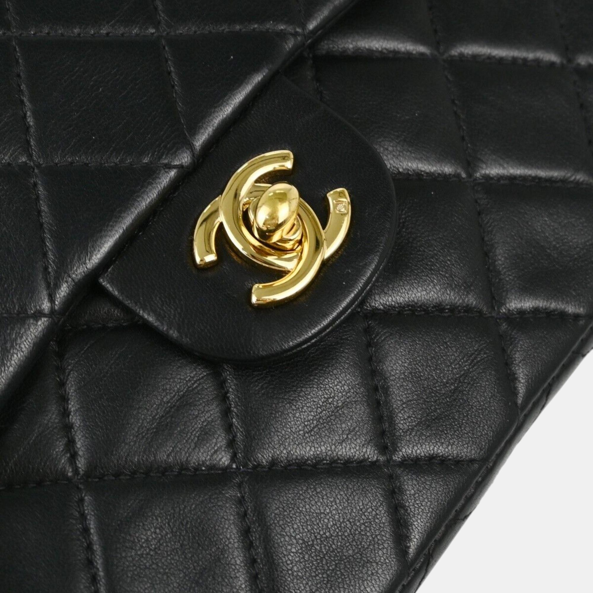 Chanel Black Lambskin Leather Classic Square Flap Shoulder Bag 