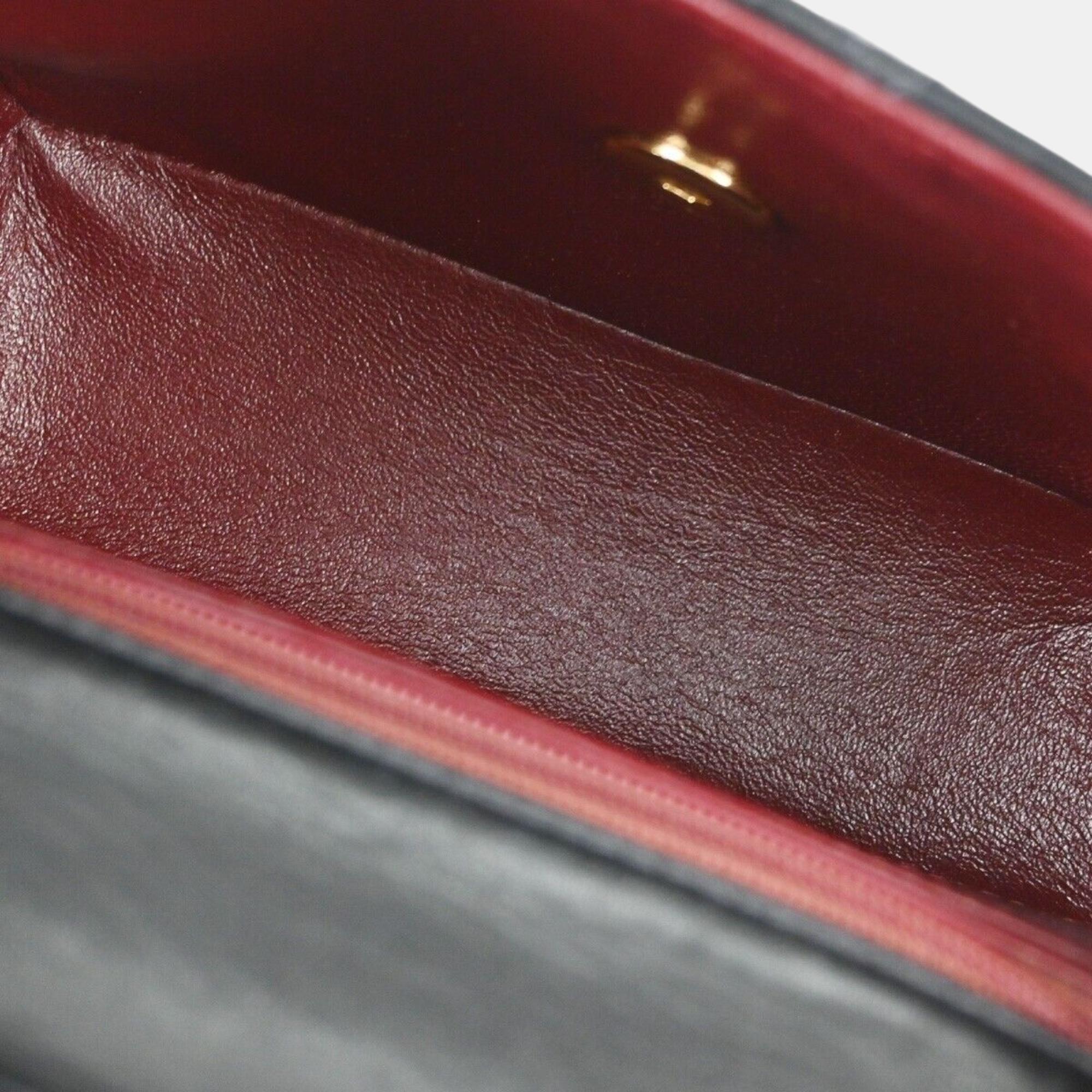 Chanel Black Lambskin Leather Classic Square Flap Shoulder Bag 