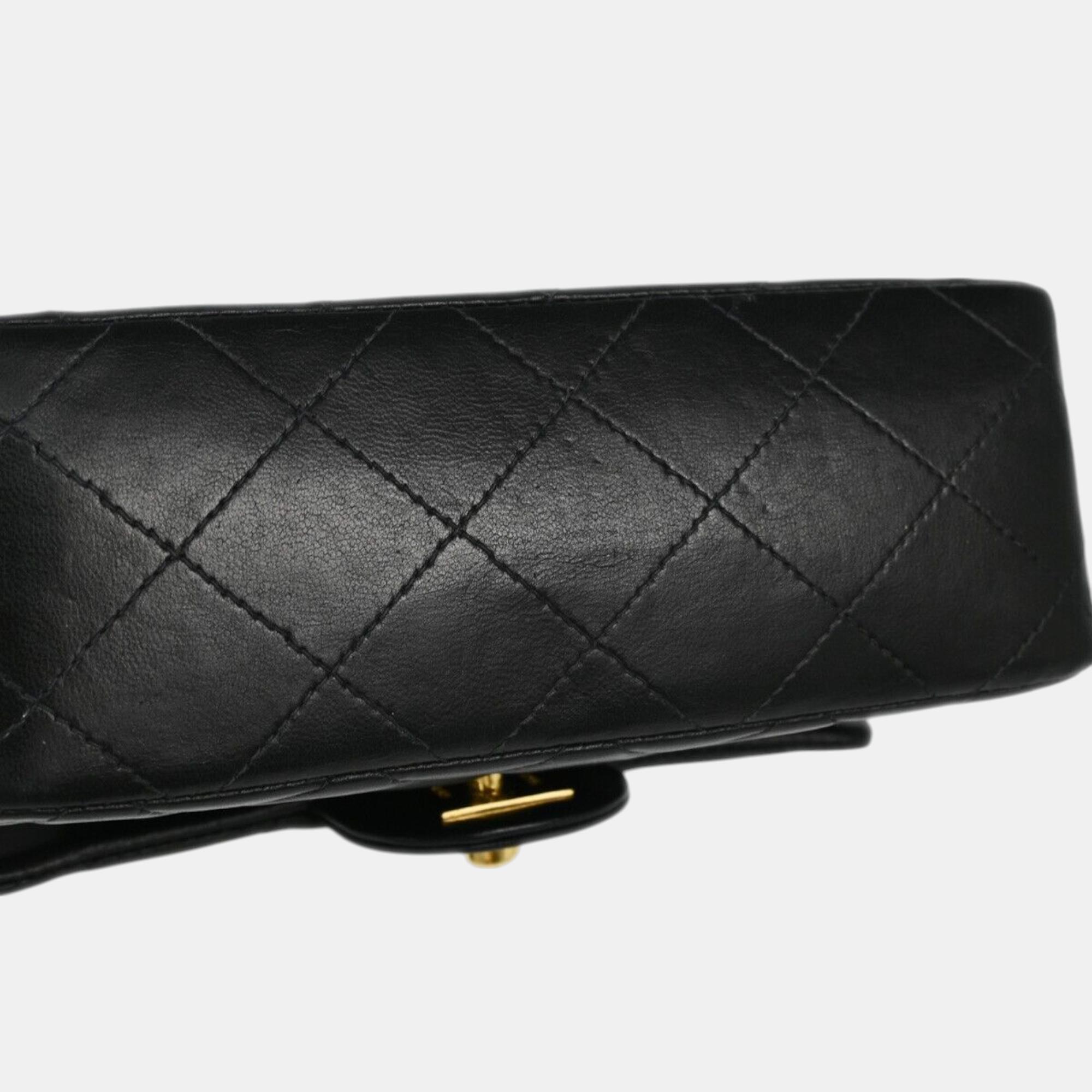 Chanel Black Lambskin Leather Classic Square Flap Shoulder Bag 
