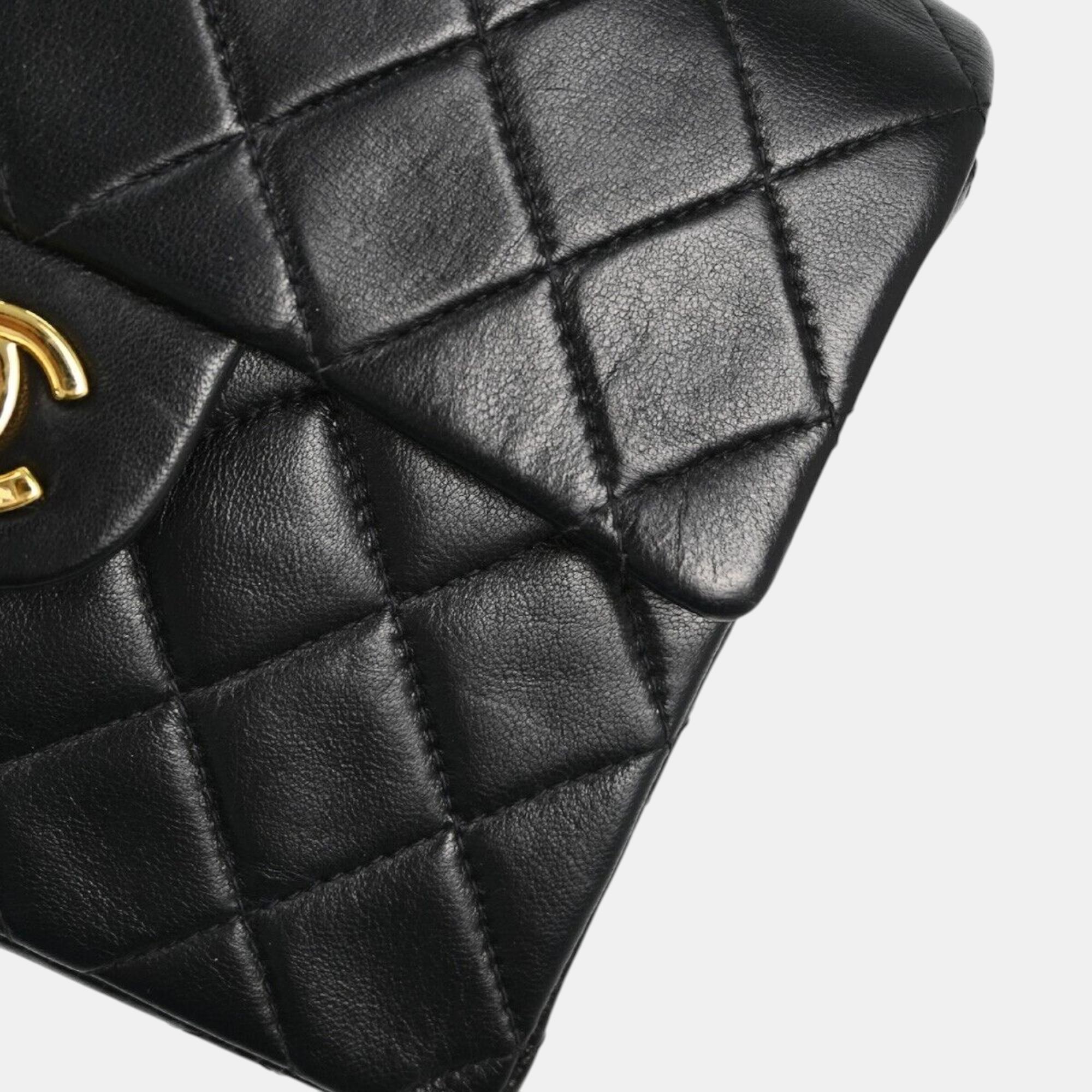 Chanel Black Lambskin Leather Classic Square Flap Shoulder Bag 