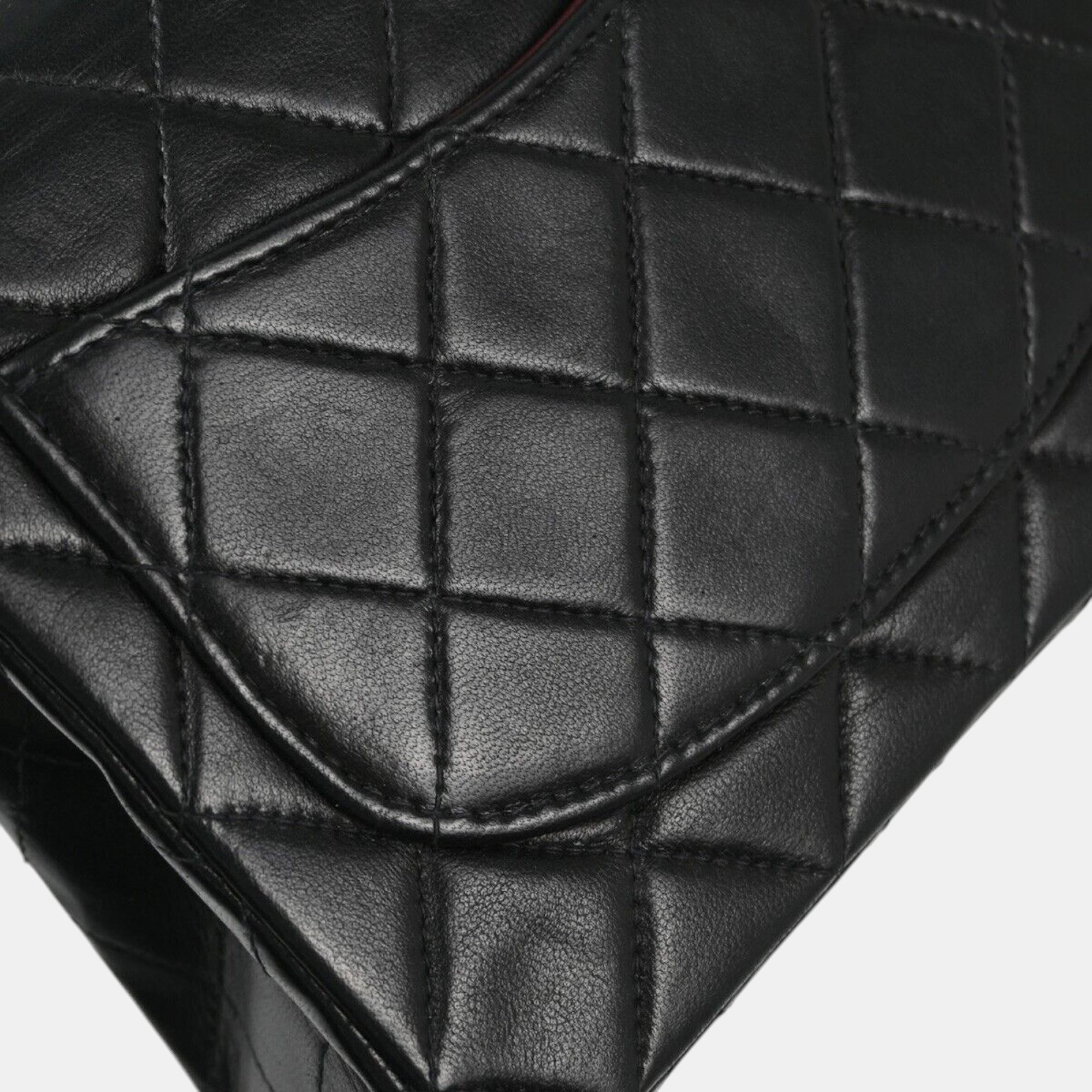 Chanel Black Lambskin Leather Classic Square Flap Shoulder Bag 