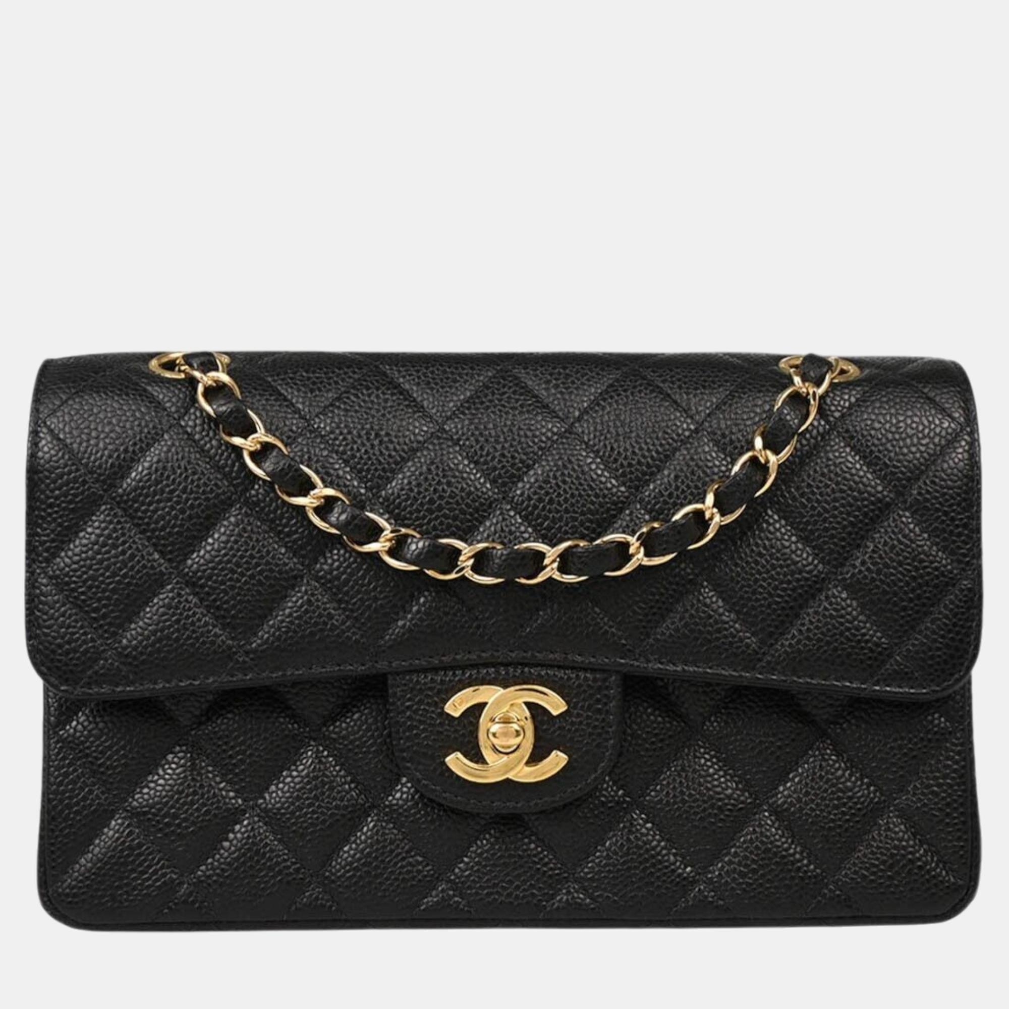 

Chanel Black Calfskin Small Classic Double Flap Shoulder Bag