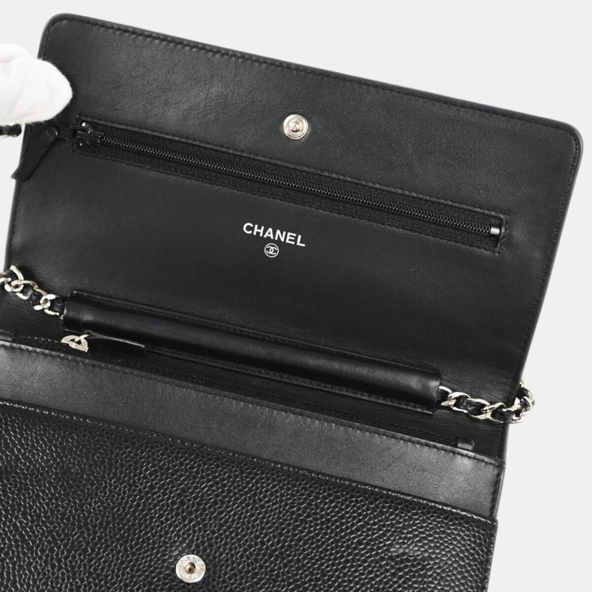 Chanel Black Calfskin CC Wallet On Chain 