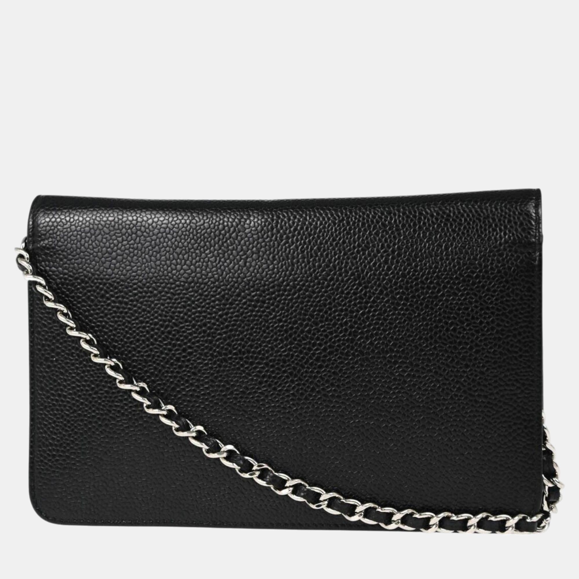 Chanel Black Calfskin CC Wallet On Chain 