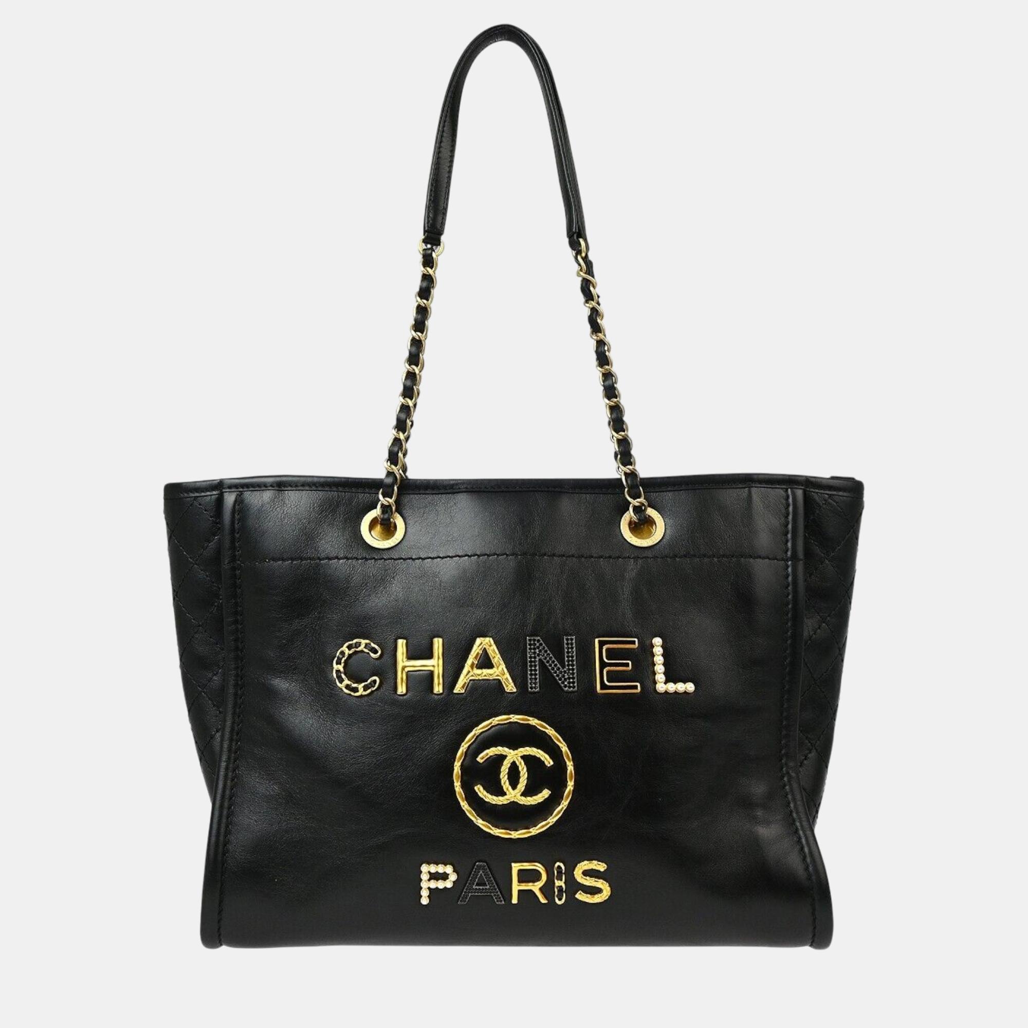 

Chanel Black Calfskin Small Deauville Shoulder Tote Bag