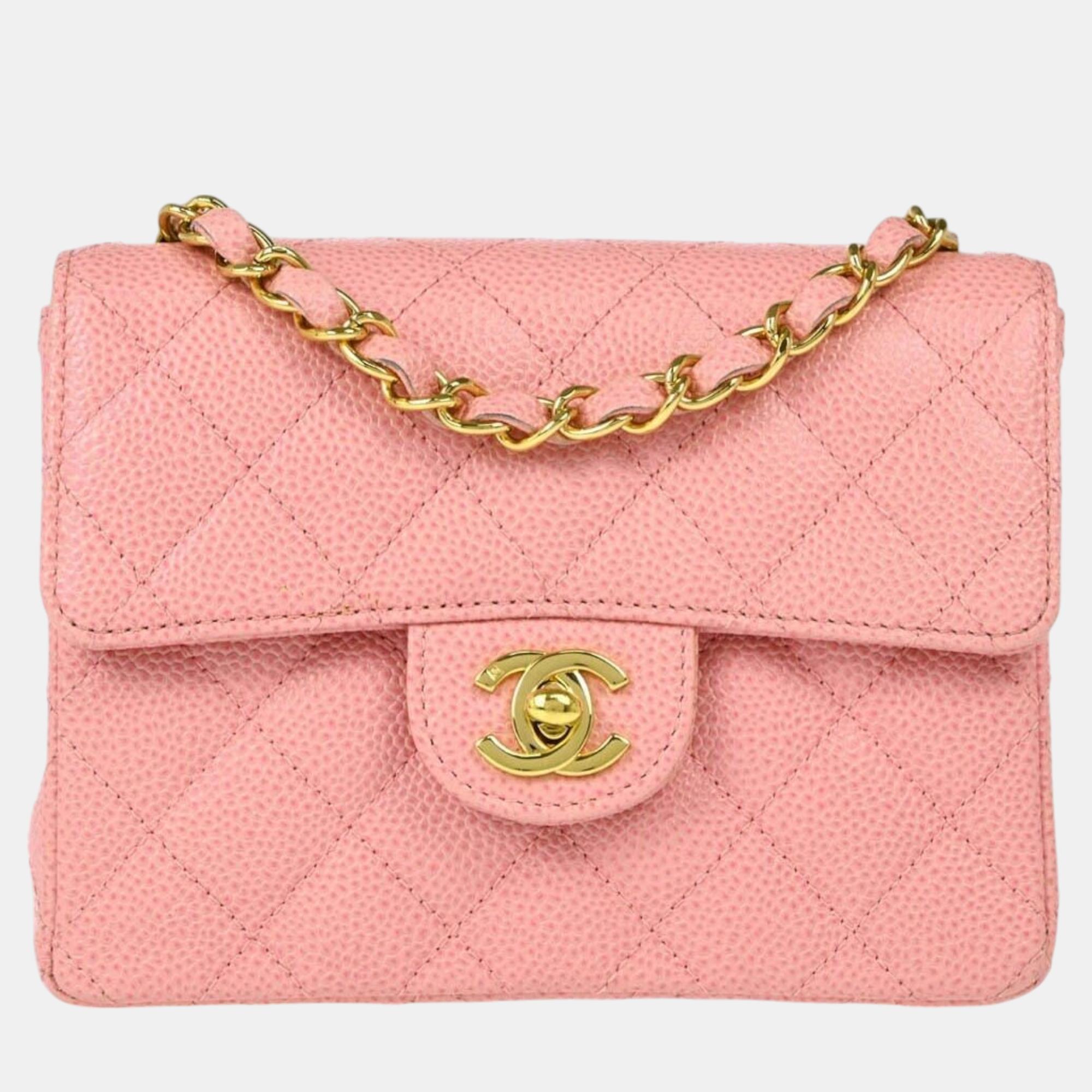 

Chanel Pink Calfskin Mini Square Classic Flap Shoulder Bag