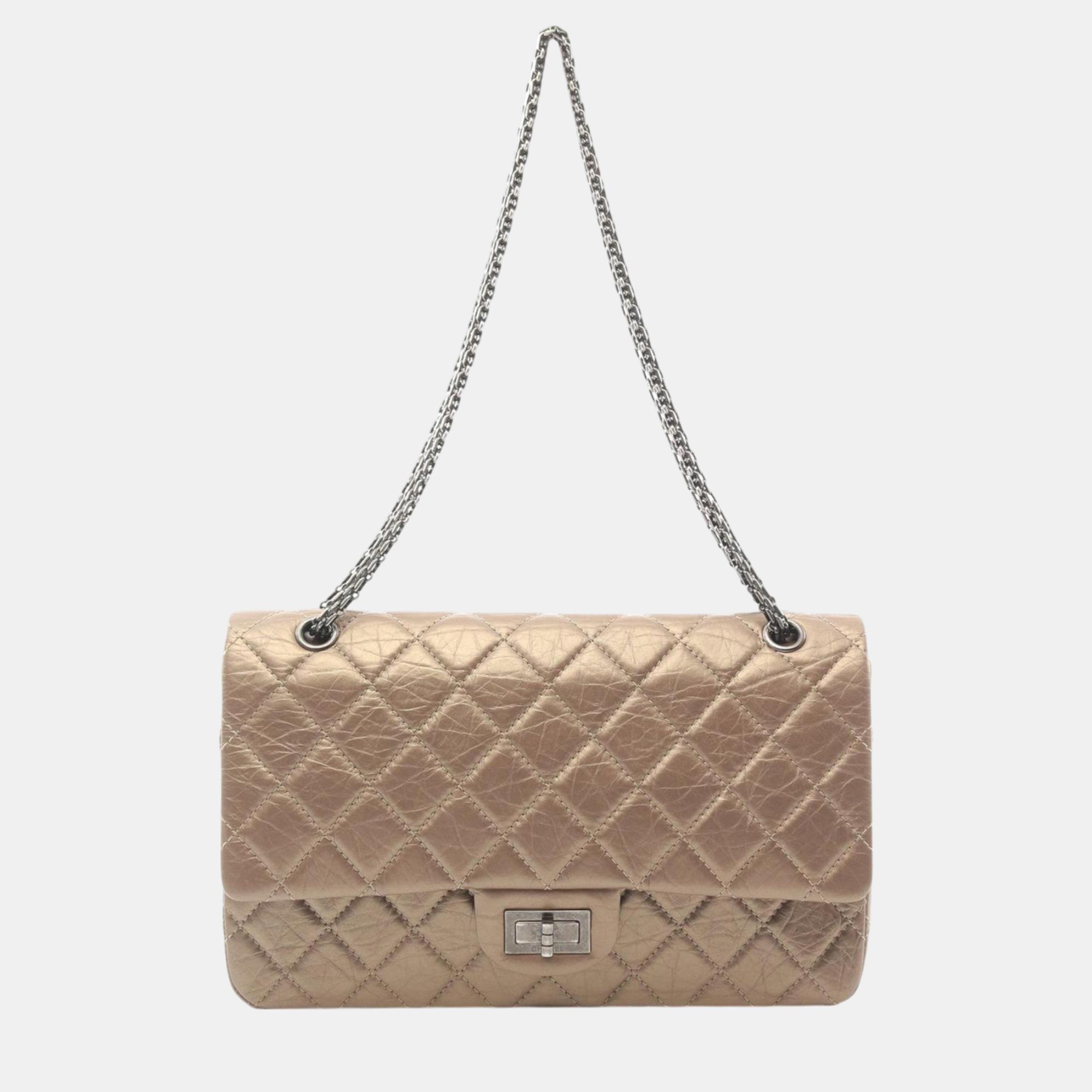 

Chanel Beige Reissue 2.55 Aged Metallic Calfskin Double Flap 227