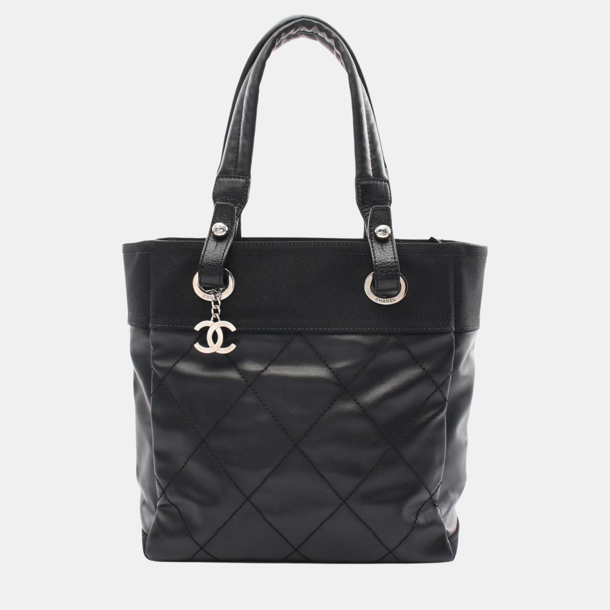 

Chanel Black Canvas Paris Biarritz Small Tote Bag