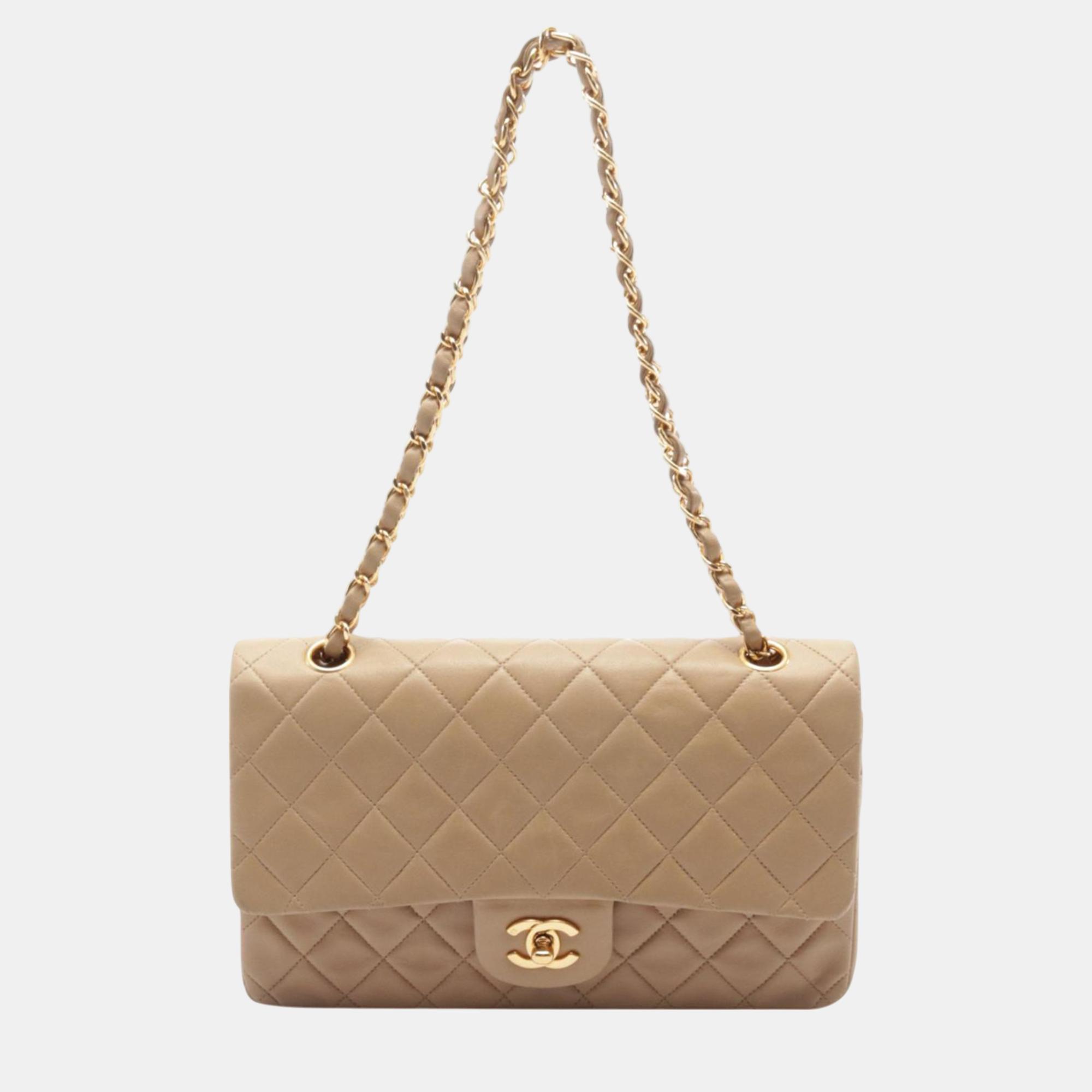 

Chanel Beige Medium Classic Lambskin Double Flap