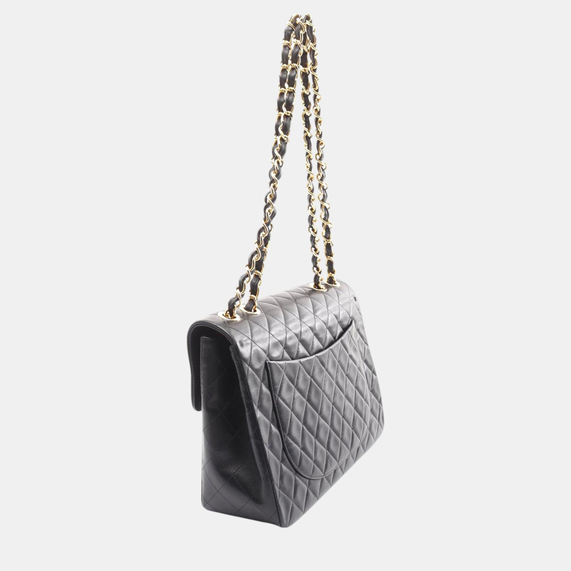 Chanel Black Maxi XL Classic Lambskin Single Flap 