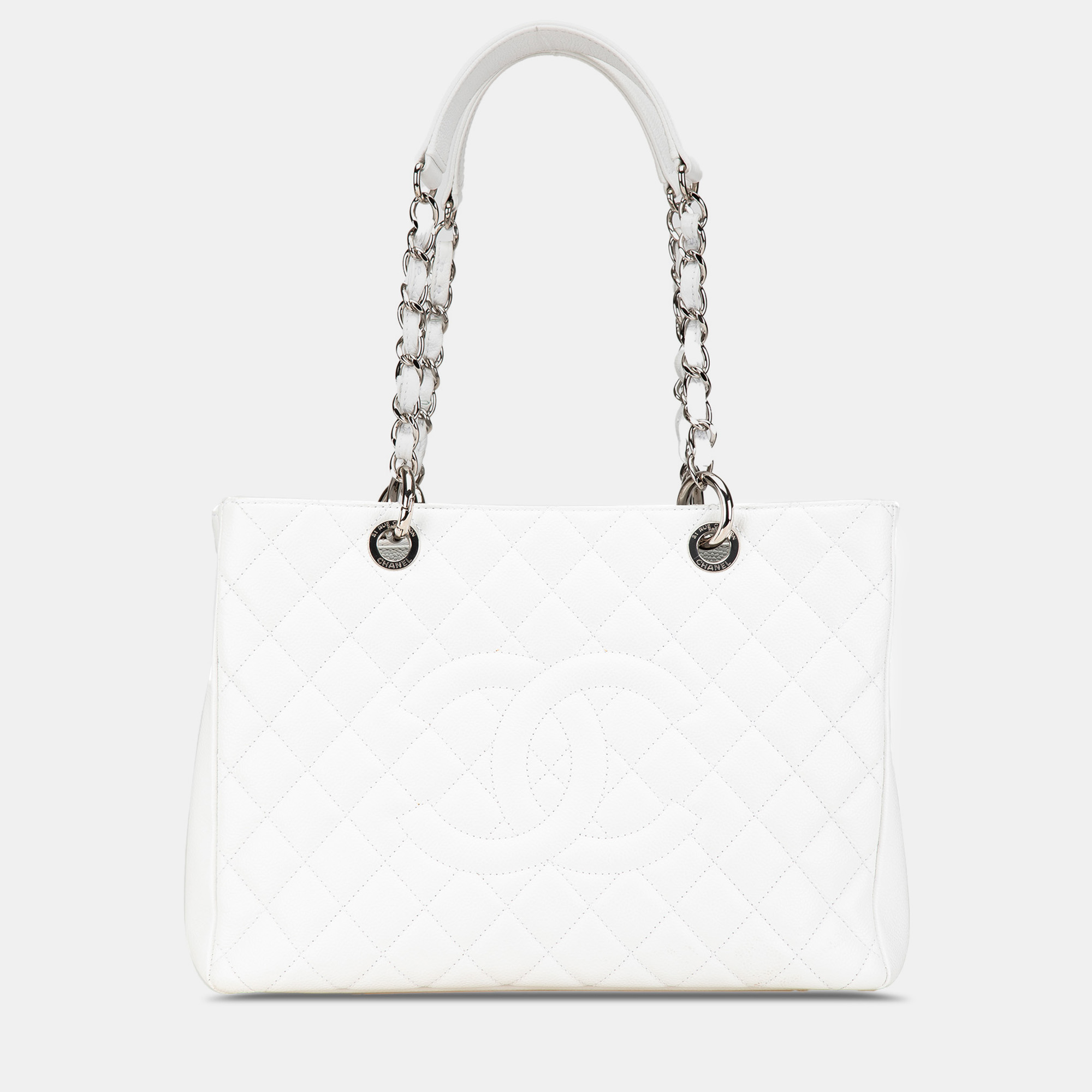 

Chanel White Caviar Leather Grand Shopping Tote Bag