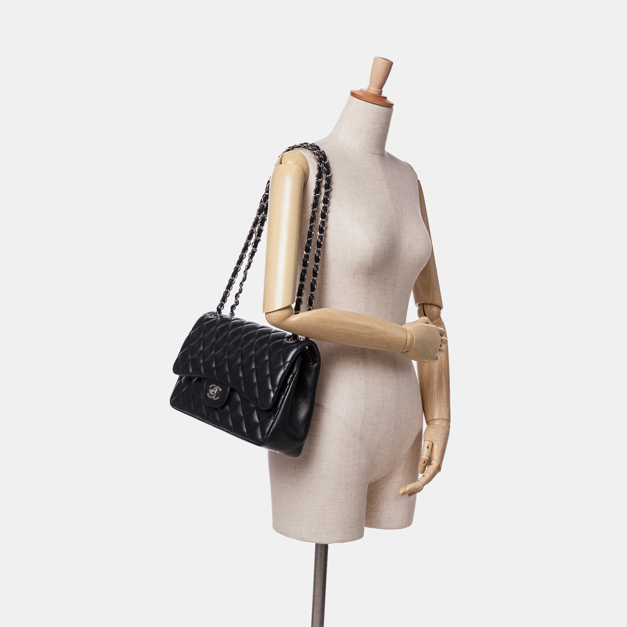 Chanel Black Jumbo Classic Lambskin Double Flap Bag 