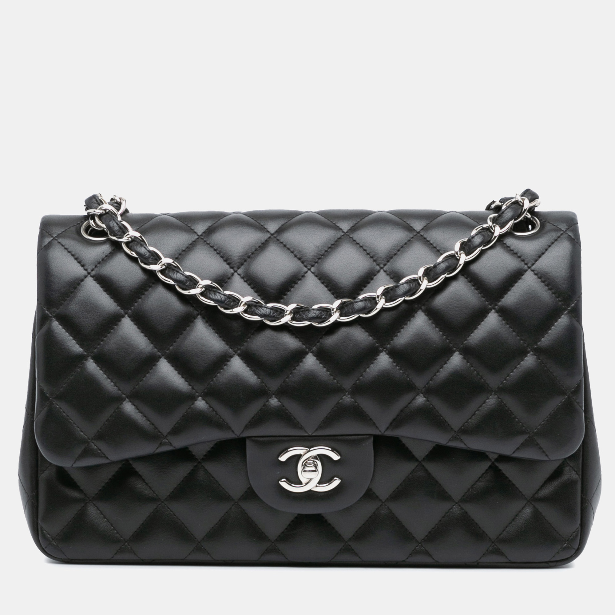 

Chanel Black Lambskin Jumbo Classic Double Flap Shoulder Bag