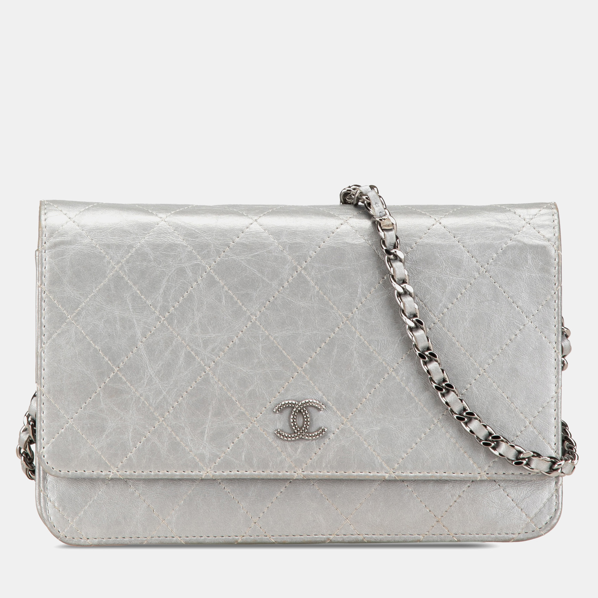 

Chanel Silver CC Quilted Aged Calfskin Wallet On Chain