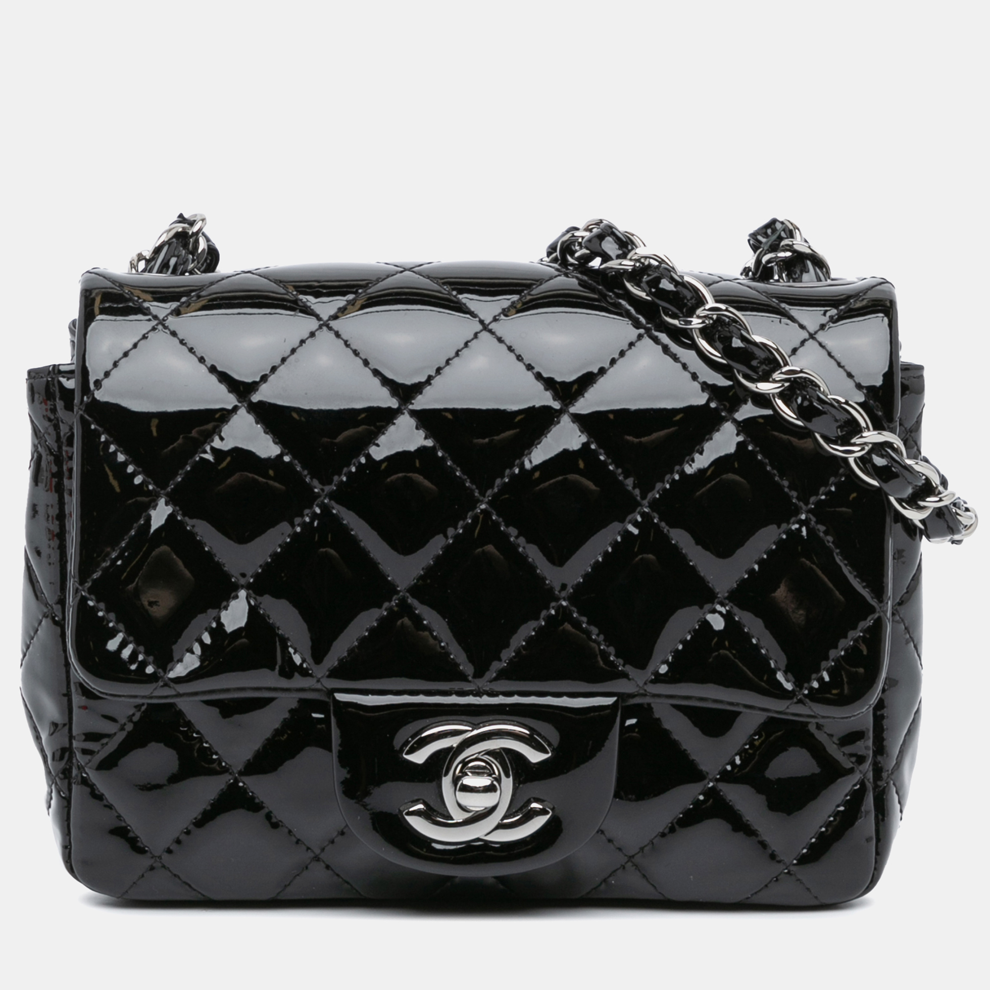 

Chanel Black Mini Square Classic Patent Single Flap