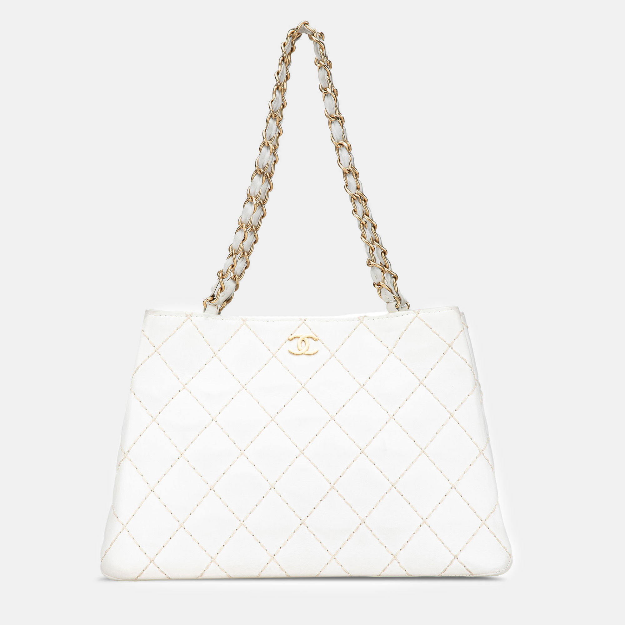 

Chanel White CC Quilted Lambskin Wild Stitch Tote