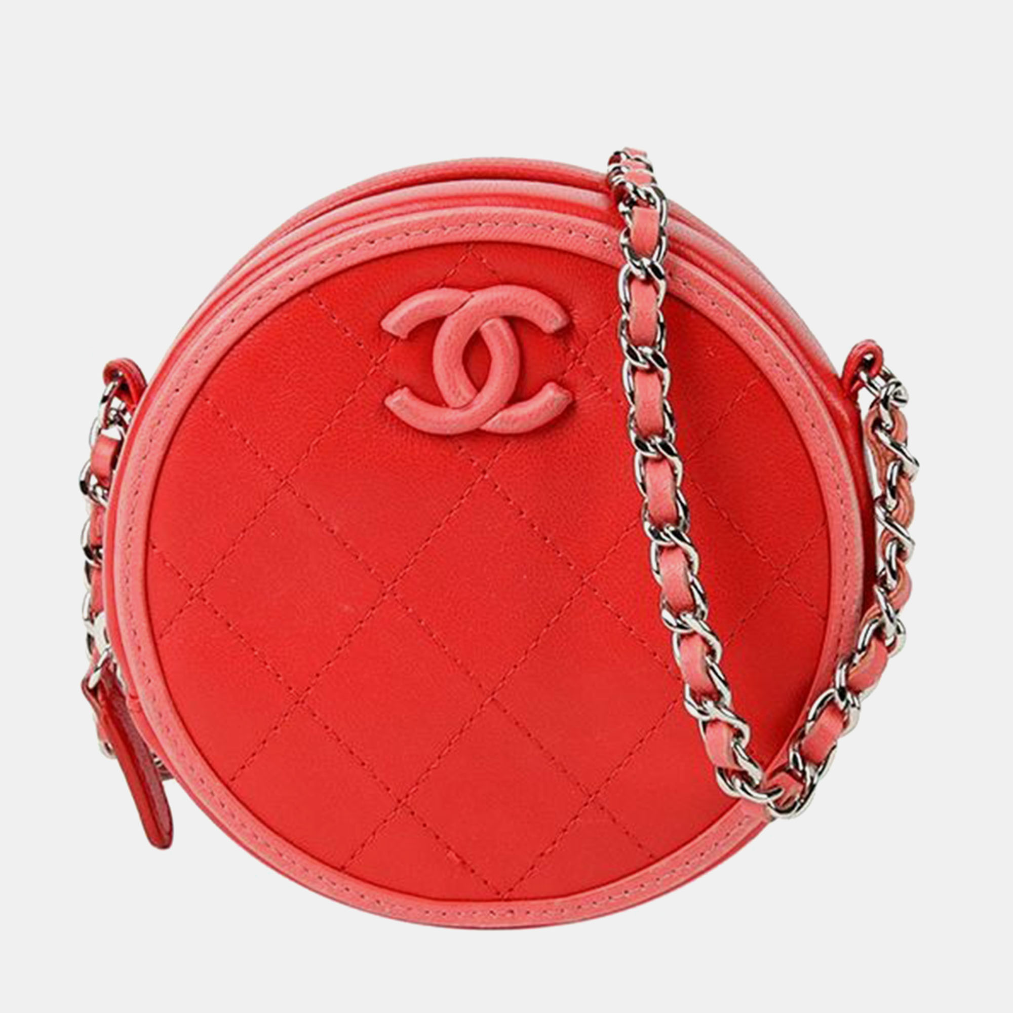 

Chanel Red Quilted Lambskin Color Pop Round Clutch with Chain