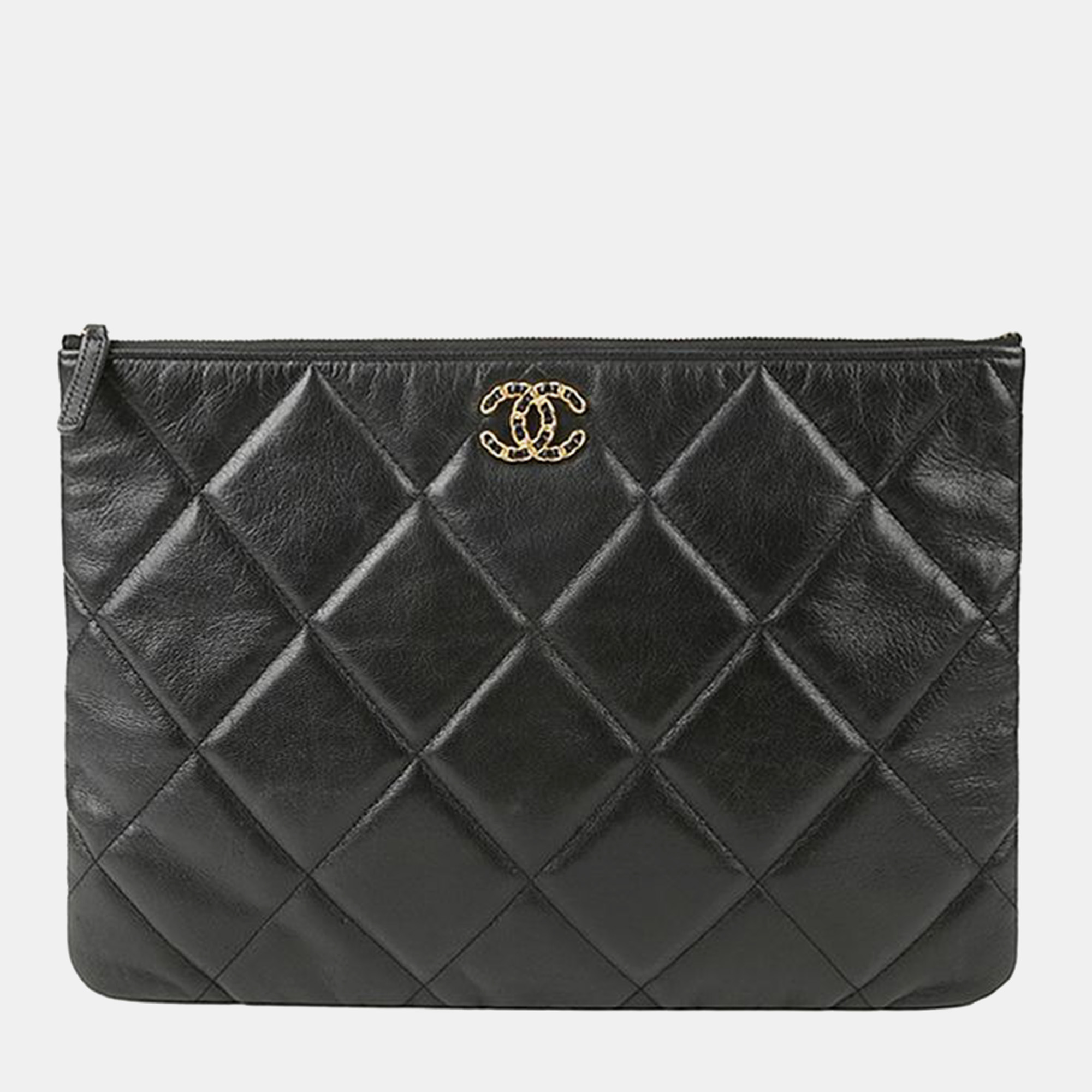 

Chanel Black Quilted Goatskin Large 19 Wristlet Pouch