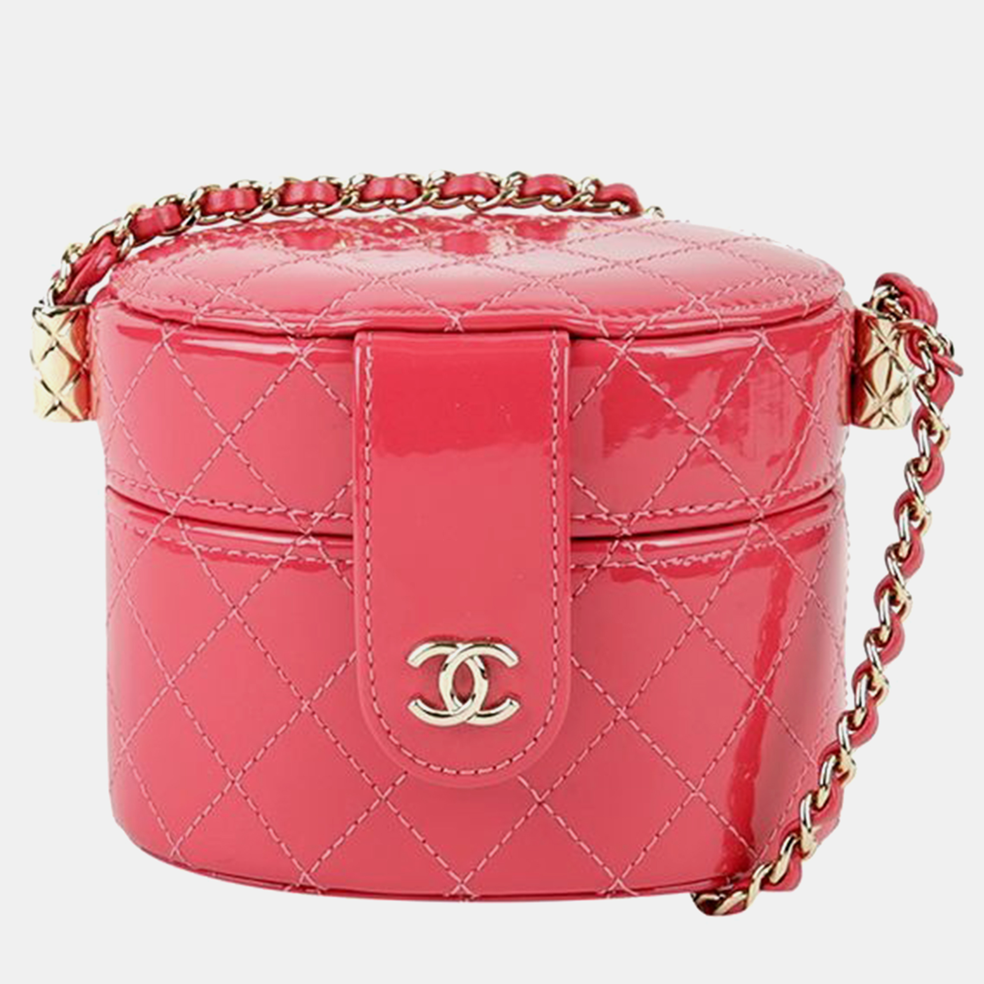 

Chanel Quilted Patent Mini CC Allure Vanity Case with Chain, Pink