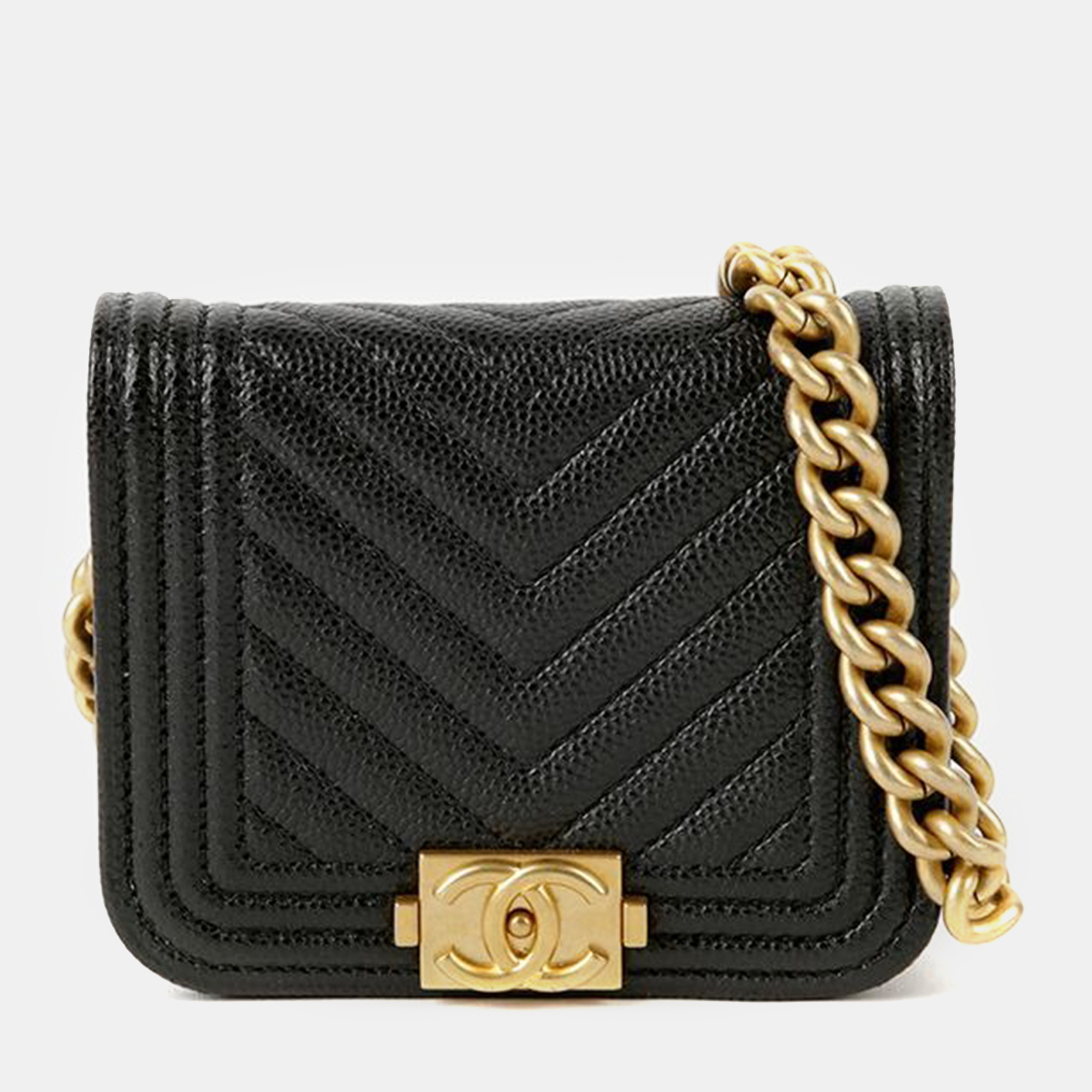 

Chanel Black Caviar Chevron Quilted Boy Flap Waist Belt Bag