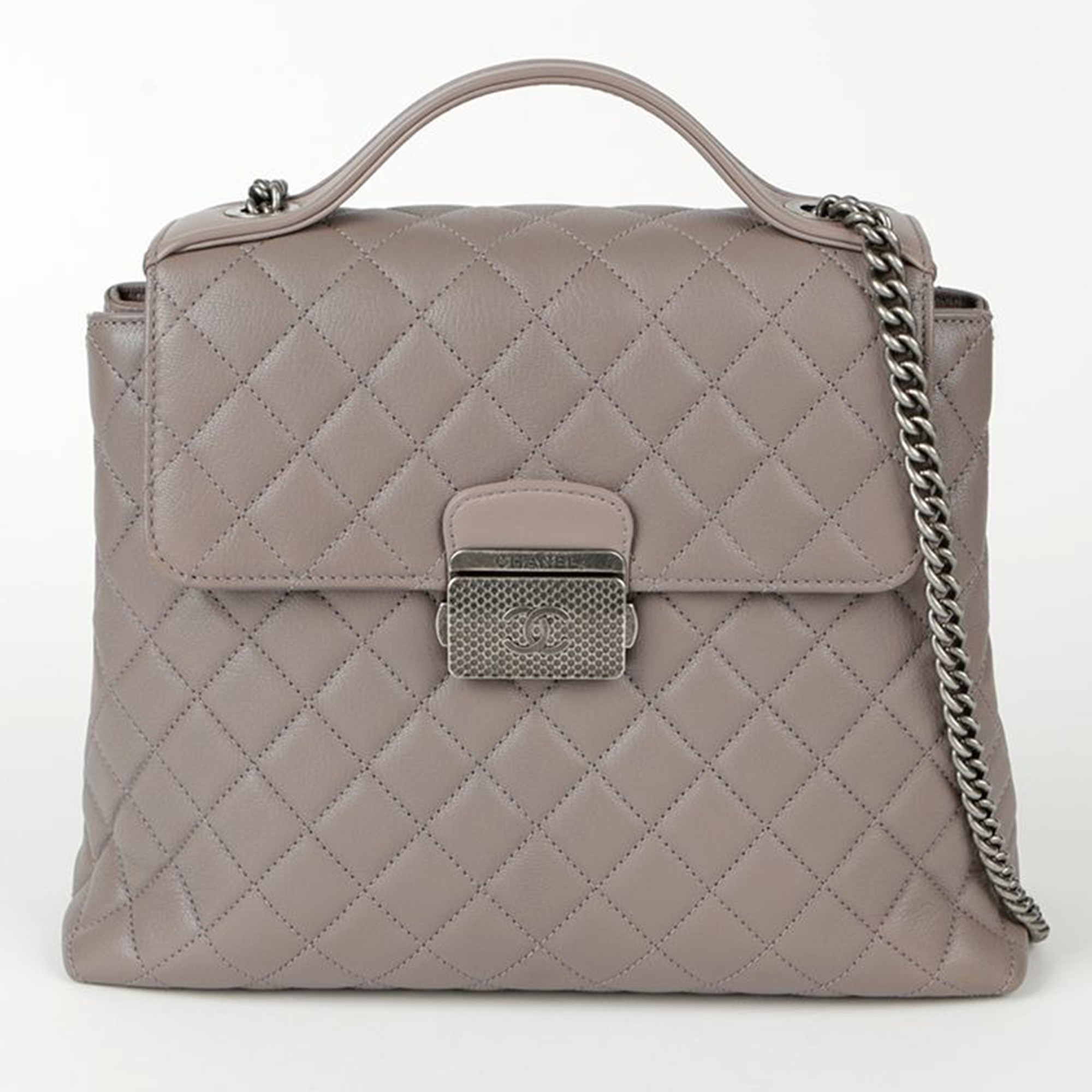 

Chanel Gray Leather Flap Tote Bag, Grey