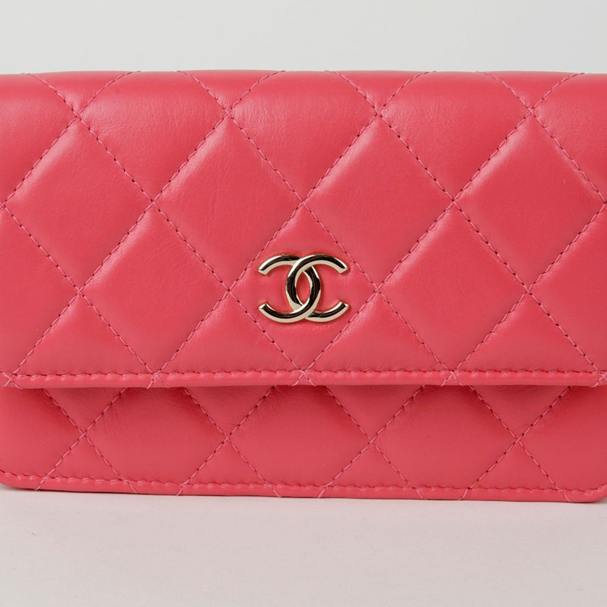 Chanel Pink Lambskin Leather Pearl Strap Mini Wallet on Chain 
