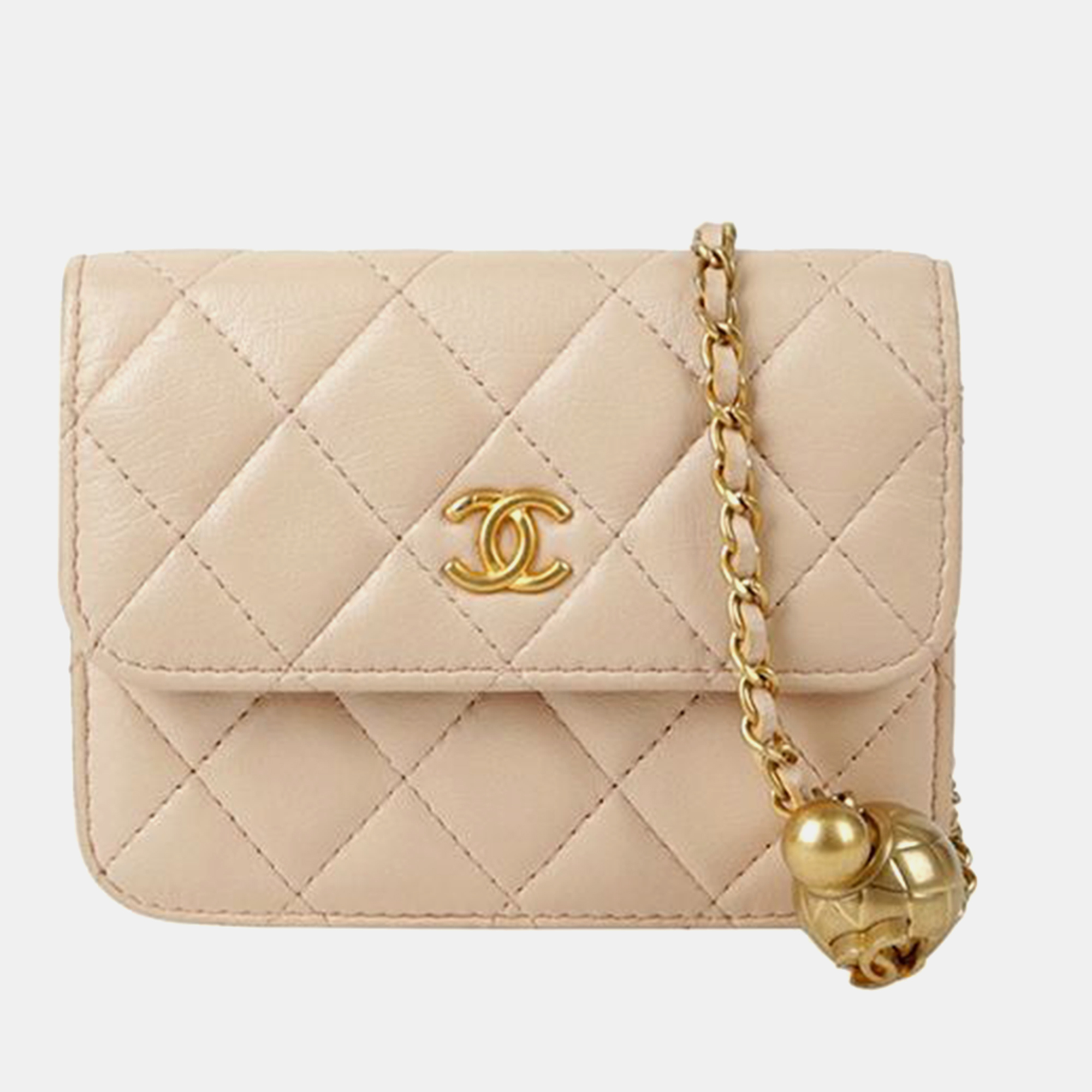 

Chanel Waist Mini Golden Ball Shoulder And Cross Bag, Beige