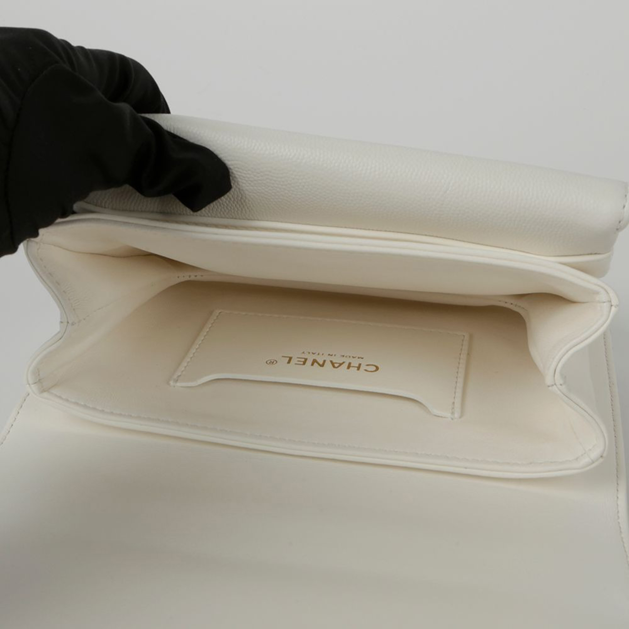 Chanel White Caviar Leather Small Top Handle Bag 