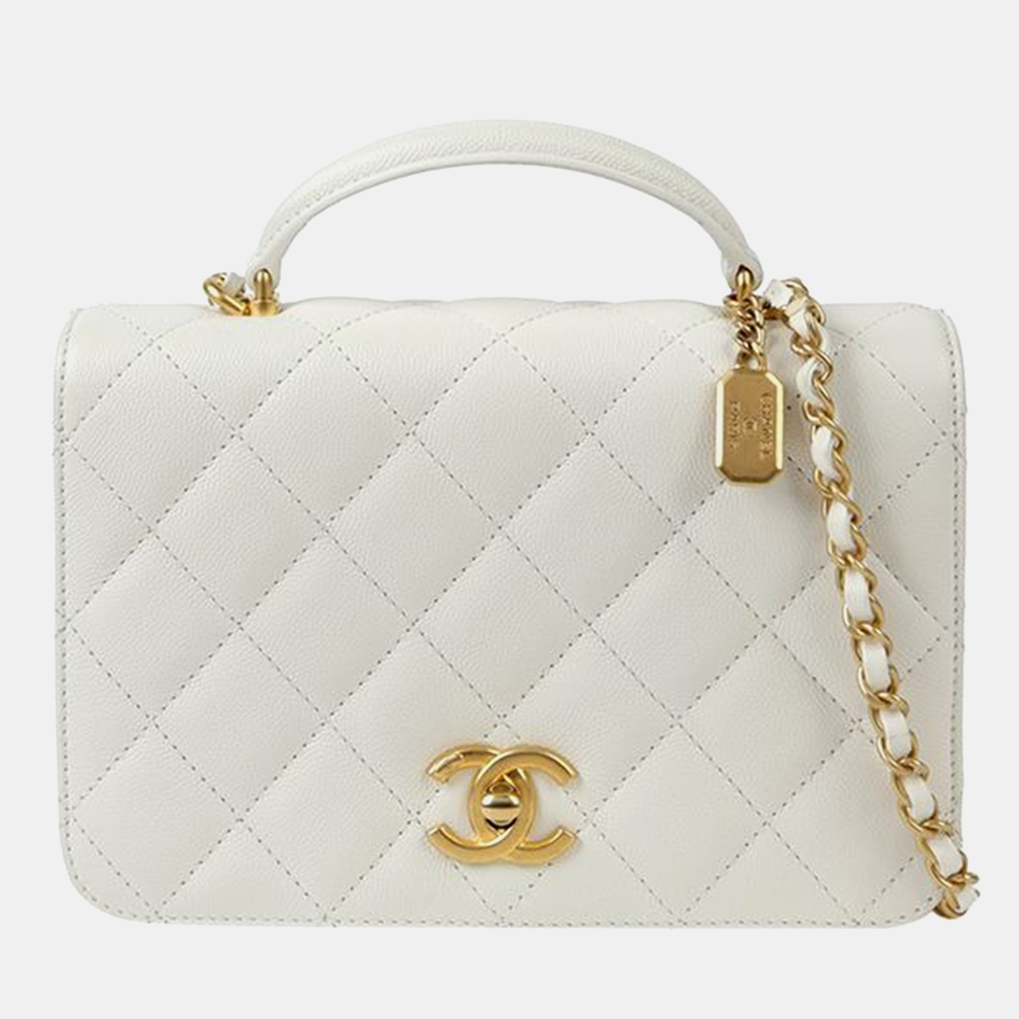 

Chanel White Caviar Leather Small Top Handle Bag