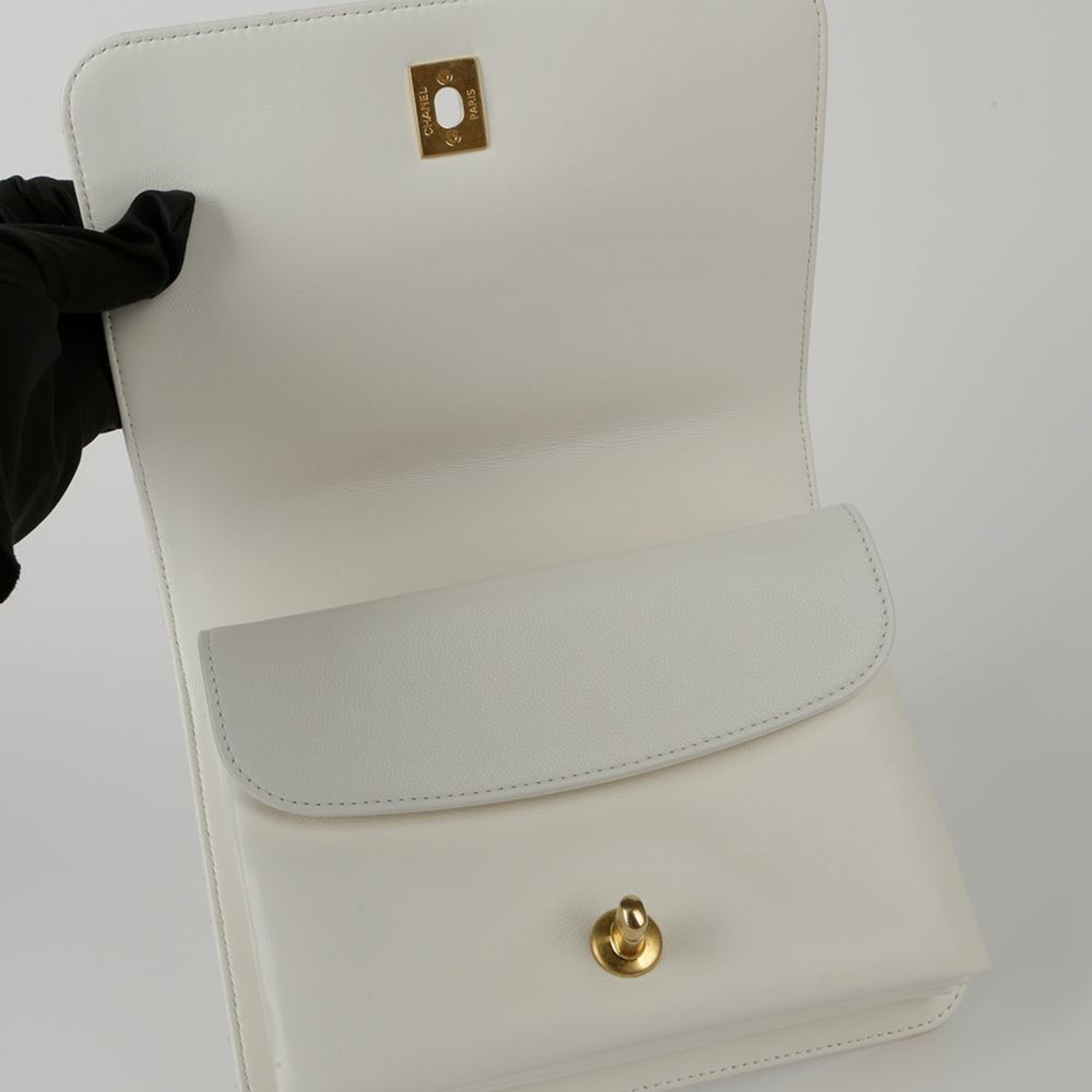 Chanel White Caviar Leather Small Top Handle Bag 