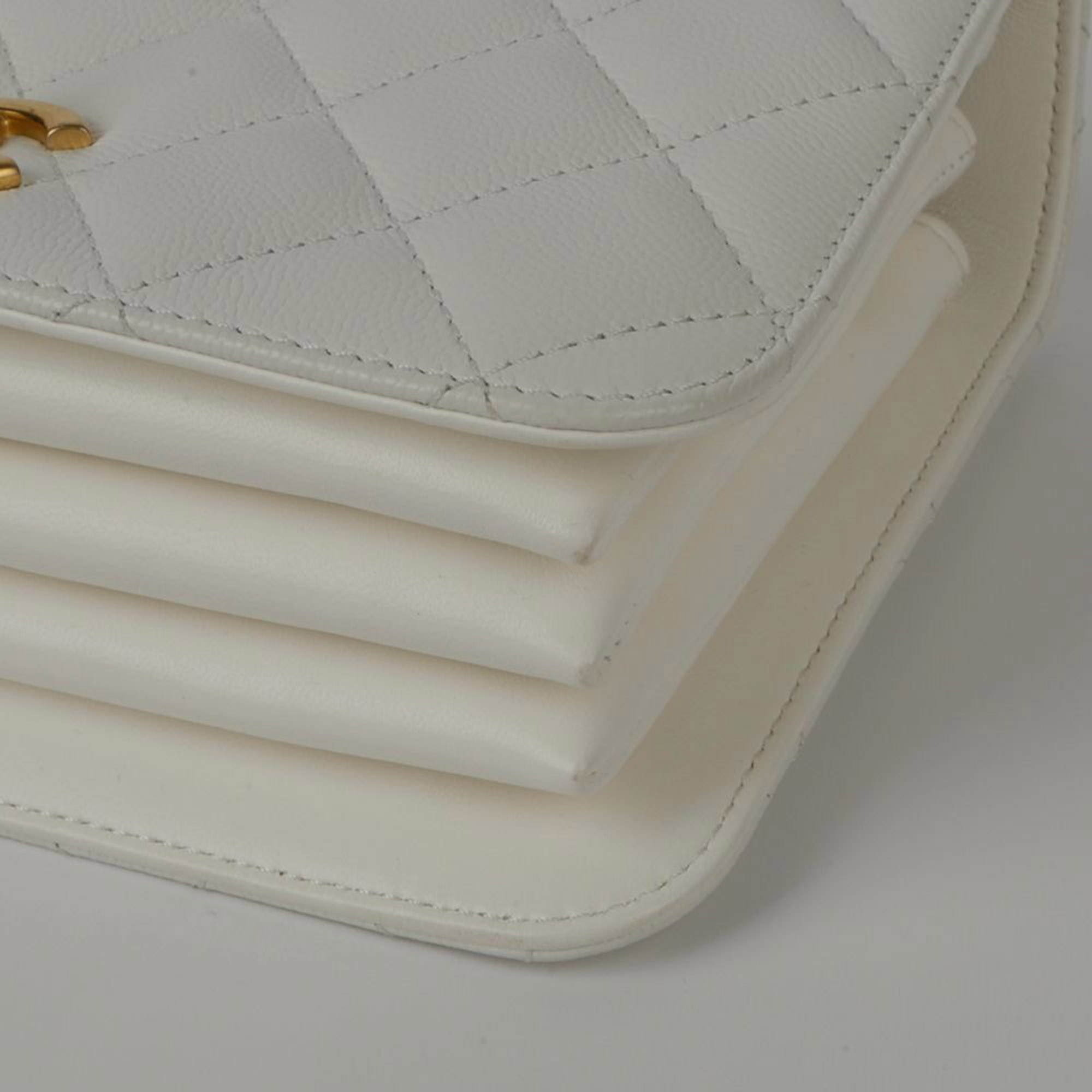 Chanel White Caviar Leather Small Top Handle Bag 