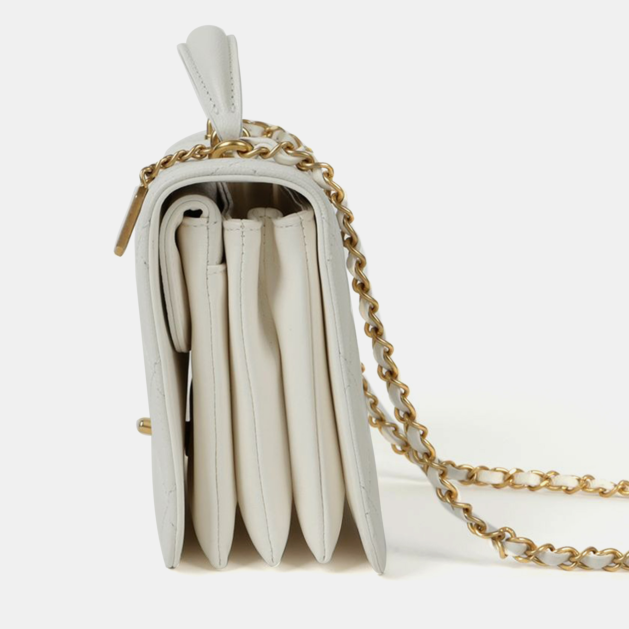 Chanel White Caviar Leather Small Top Handle Bag 