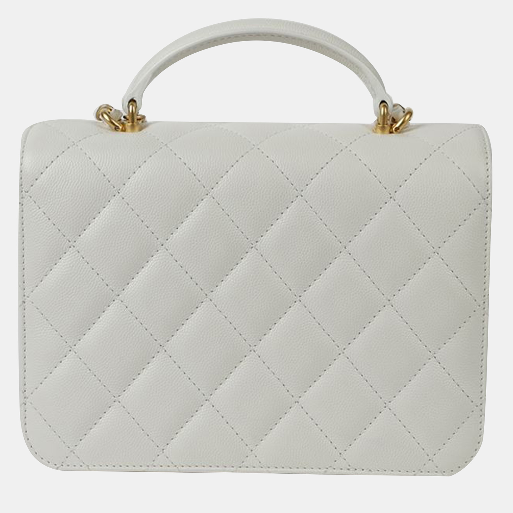Chanel White Caviar Leather Small Top Handle Bag 