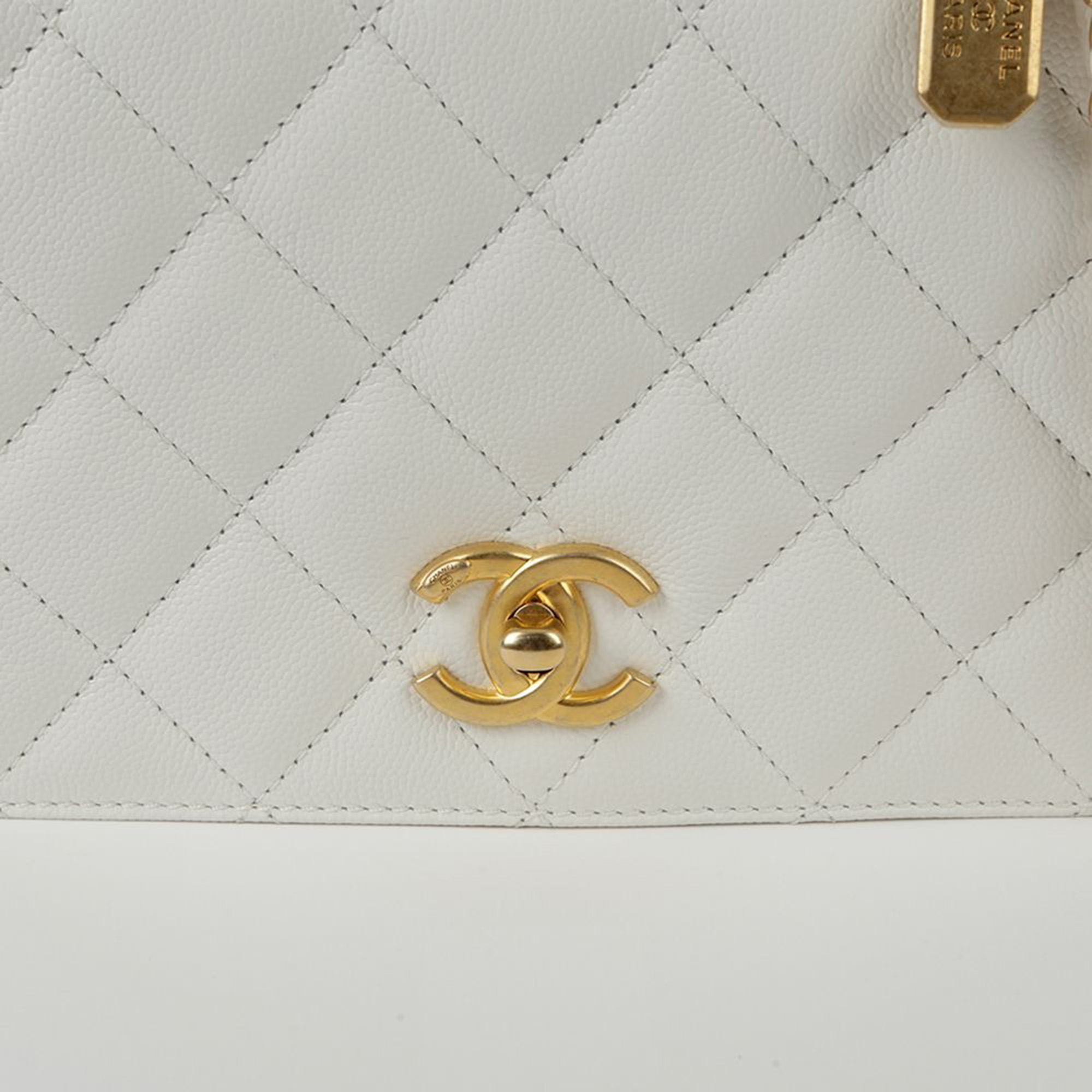 Chanel White Caviar Leather Small Top Handle Bag 