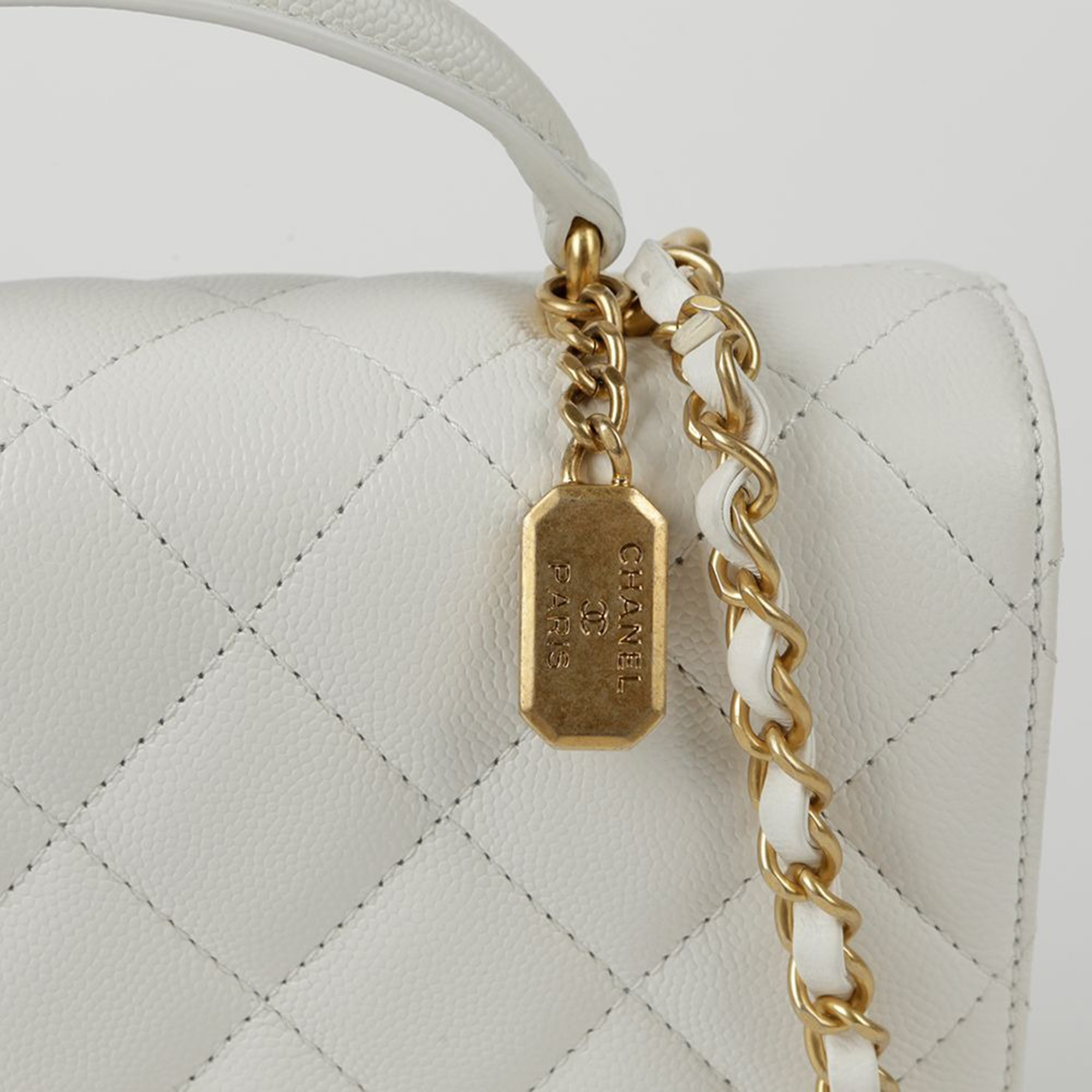 Chanel White Caviar Leather Small Top Handle Bag 