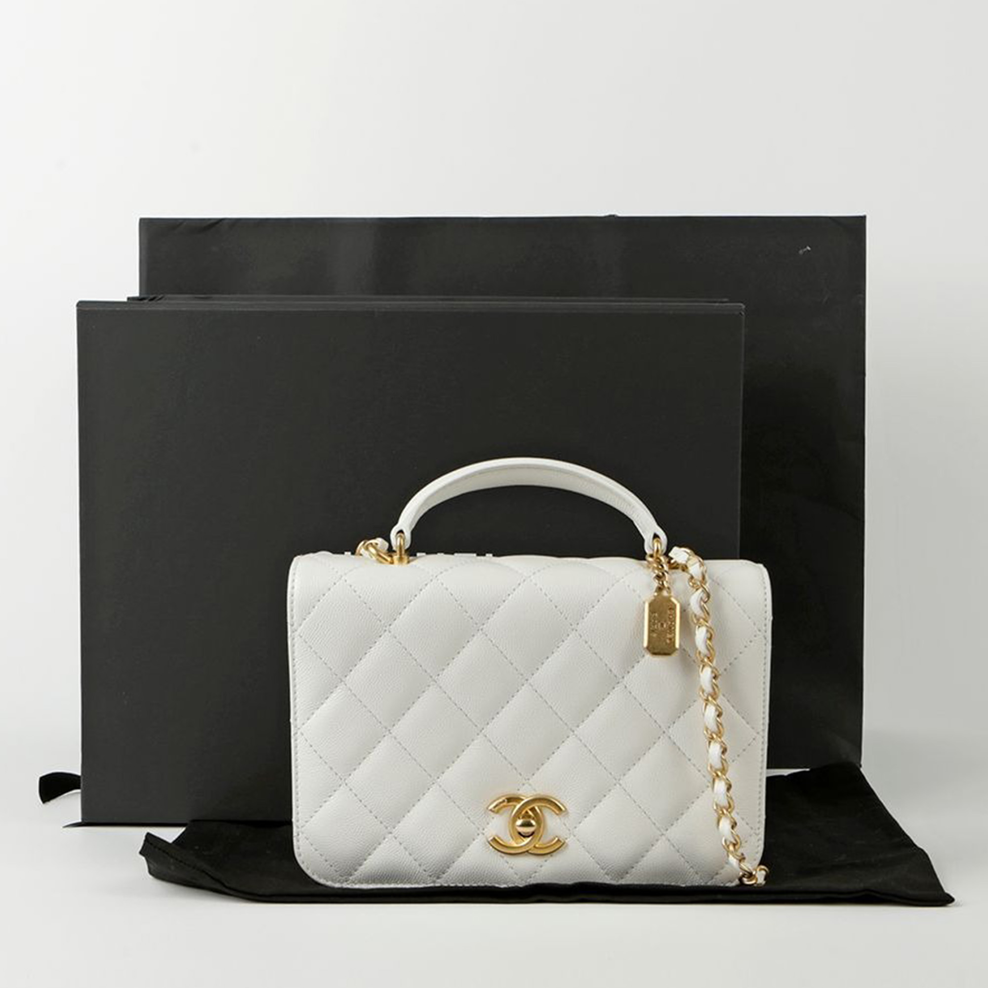 Chanel White Caviar Leather Small Top Handle Bag 