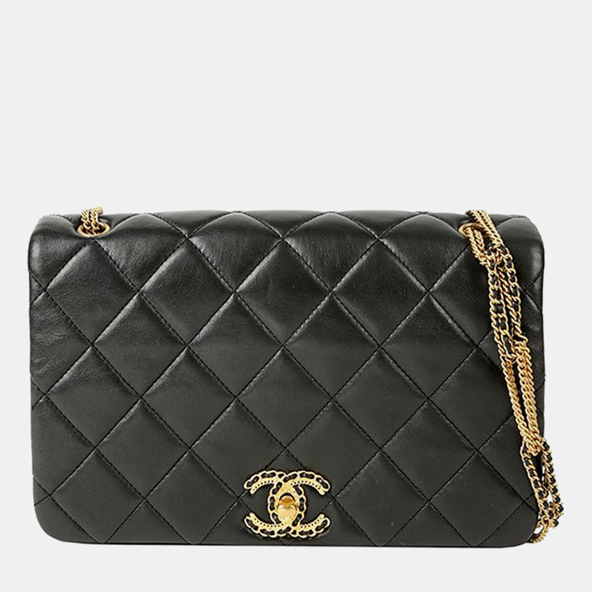 

Chanel Black Lambskin Leather Flap Chain Shoulder Bag