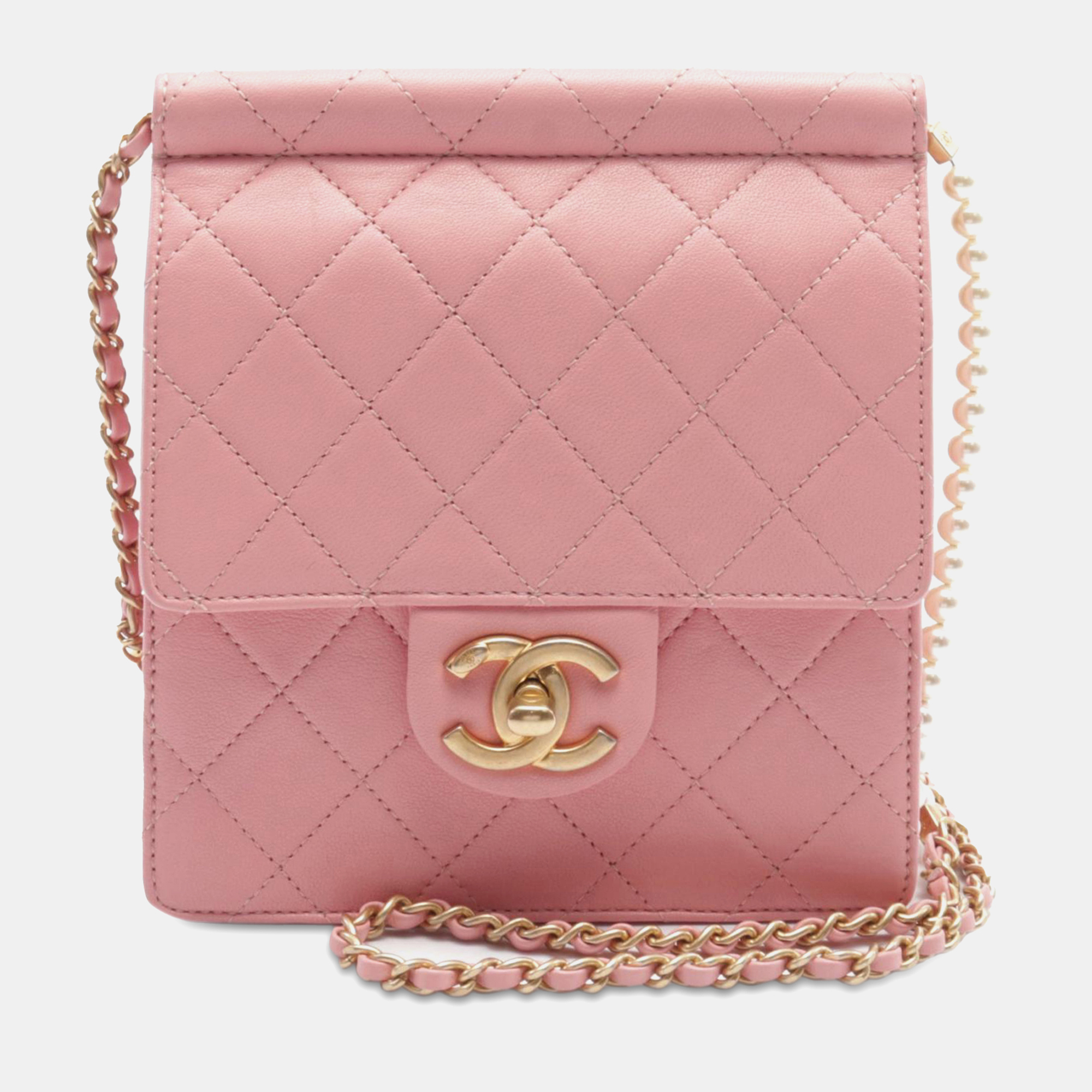 

Chanel Pink Small Lambskin Chic Pearls Flap