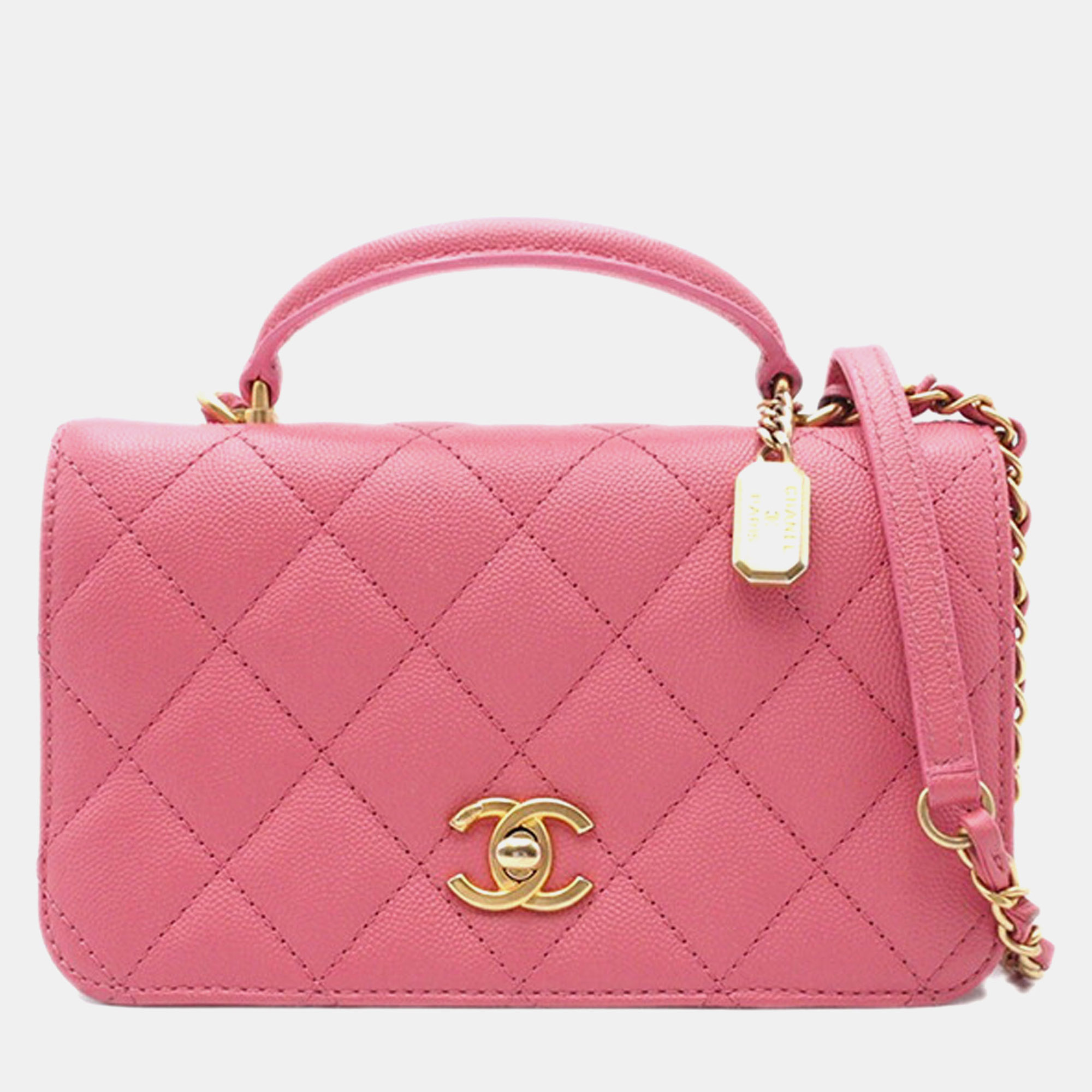 

Chanel Pink Mini Quilted Caviar Top Handle Flap