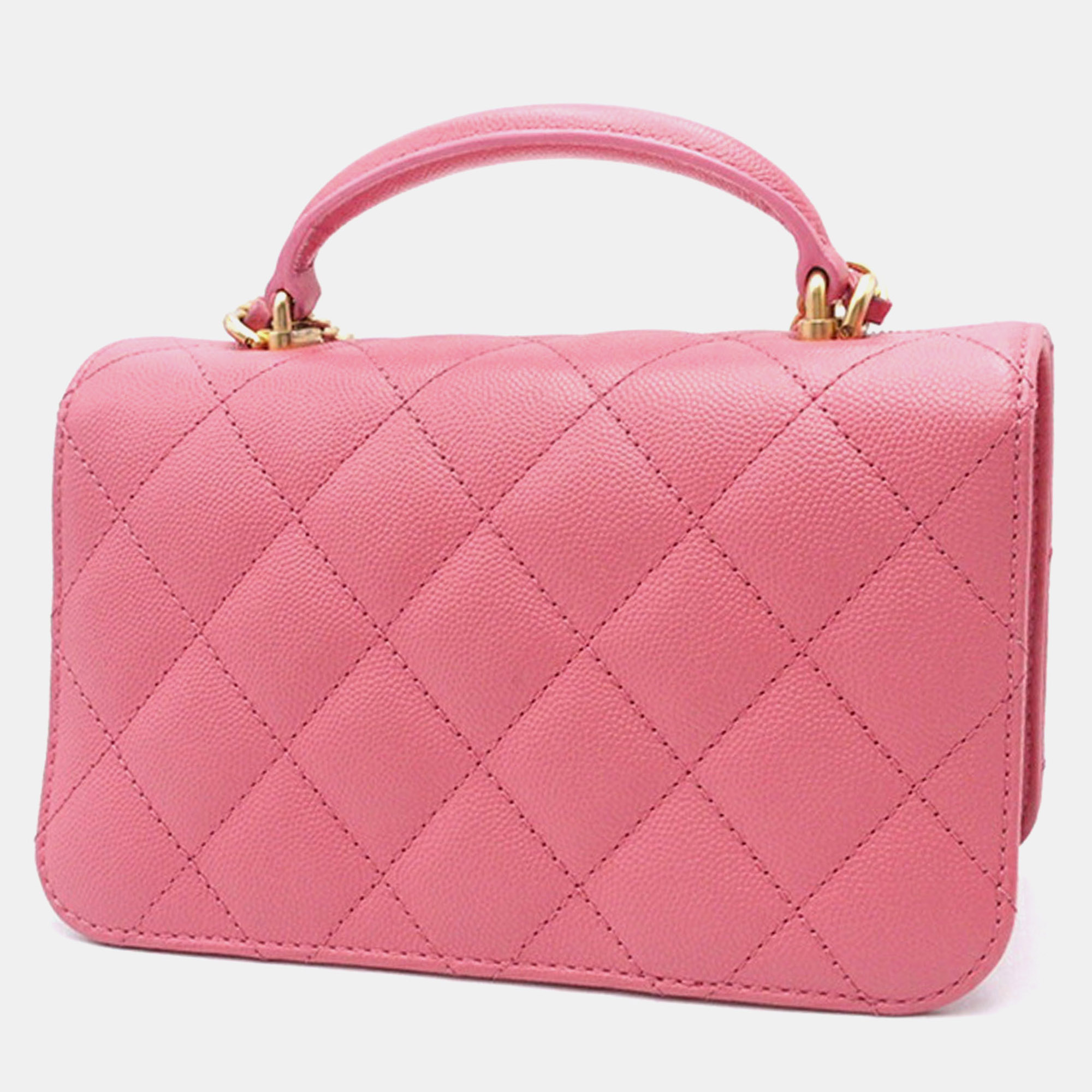 Chanel Pink Mini Quilted Caviar Top Handle Flap 
