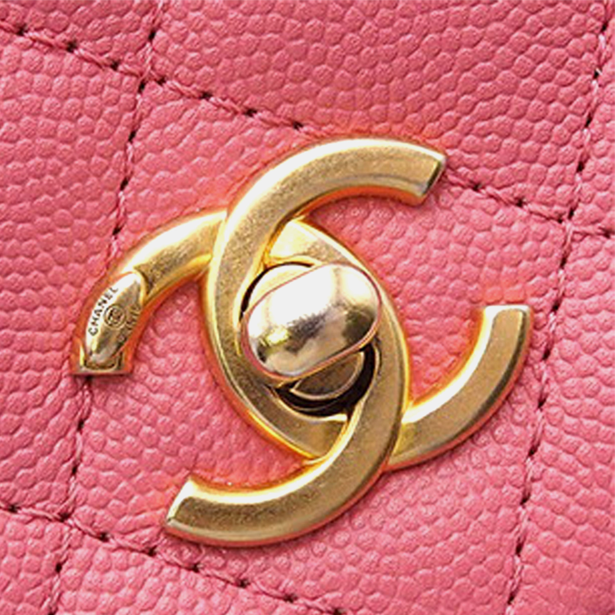 Chanel Pink Mini Quilted Caviar Top Handle Flap 