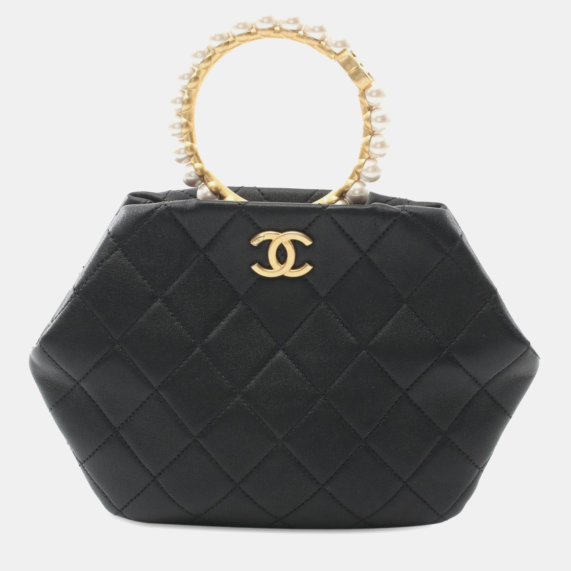 

Chanel Black Quilted Lambskin Pearl Crown Handle Clutch