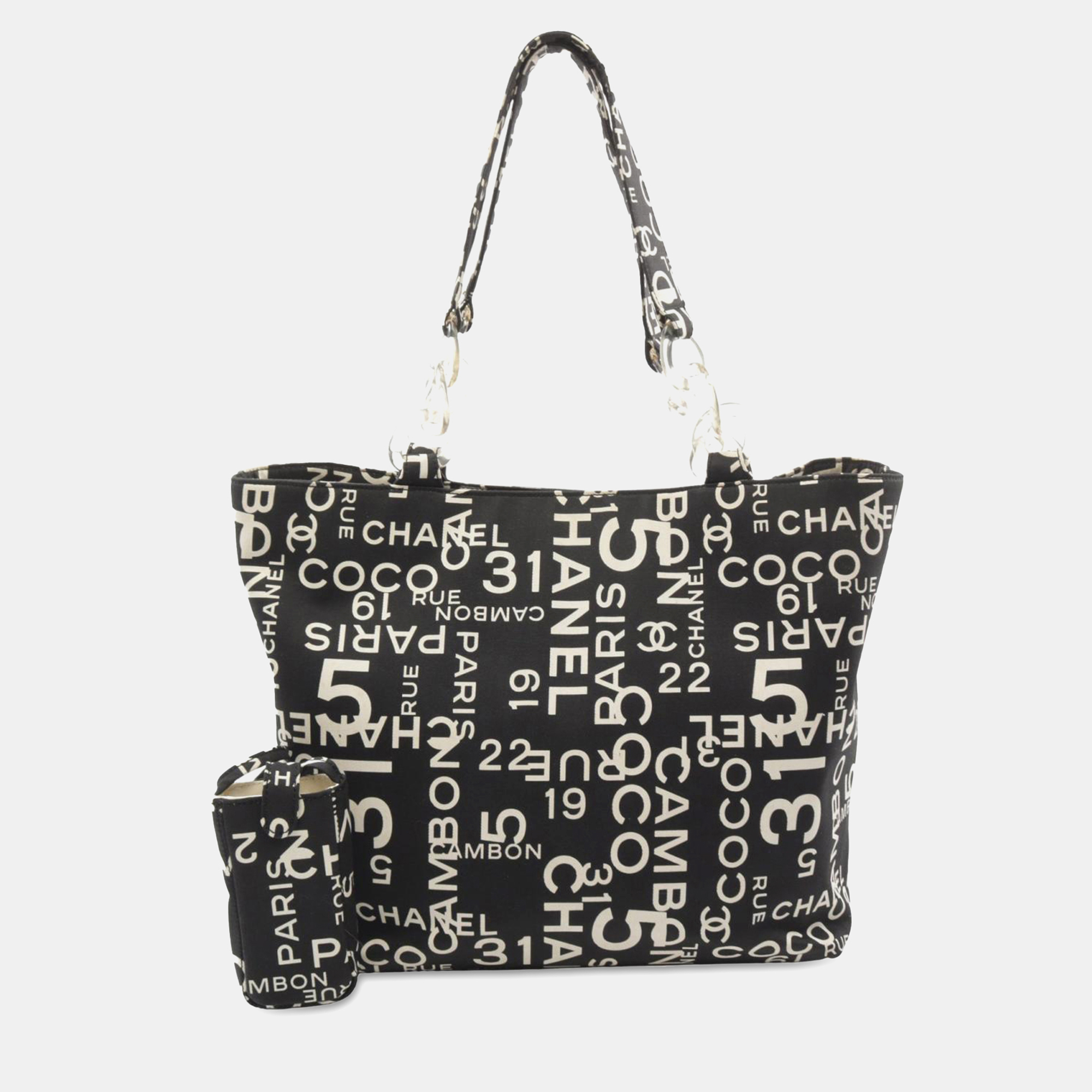 

Chanel Black By the Sea Line Coco Print Canvas Beach Tote Bag