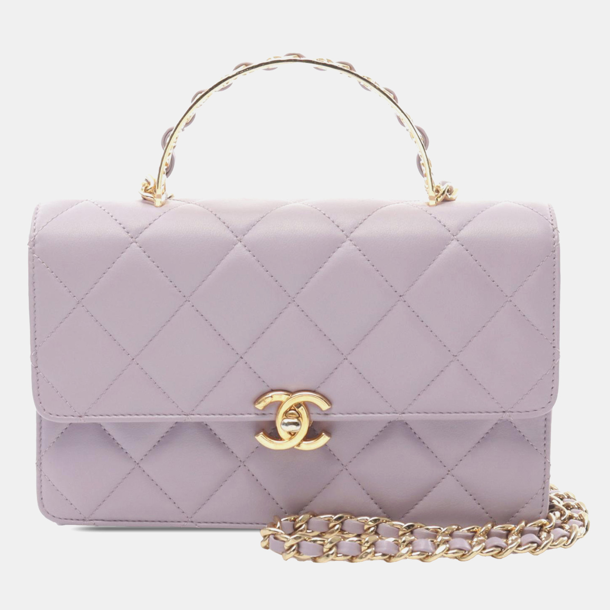 

Chanel Purple Quilted Lambskin Metal Top Handle Flap