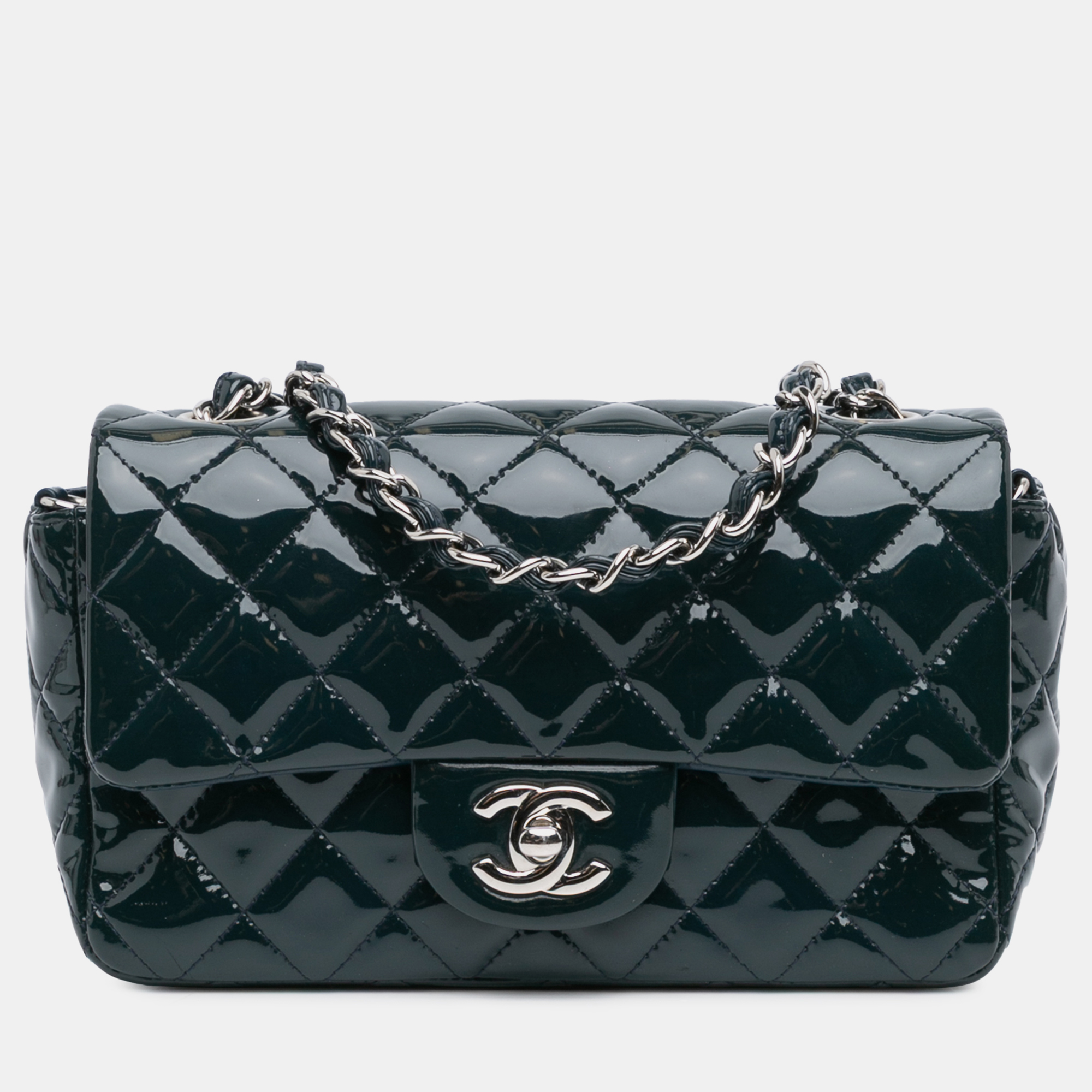 

Chanel Navy Blue Mini Rectangular Classic Patent Single Flap