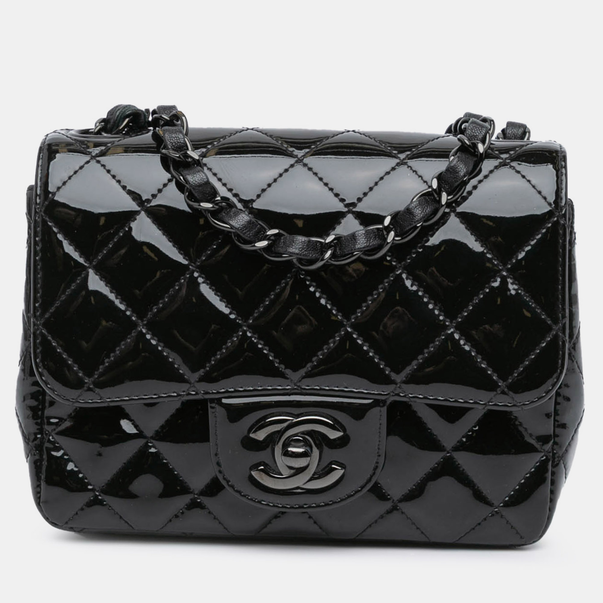 

Chanel Black Patent So Black Square Classic Mini Single Flap Bag