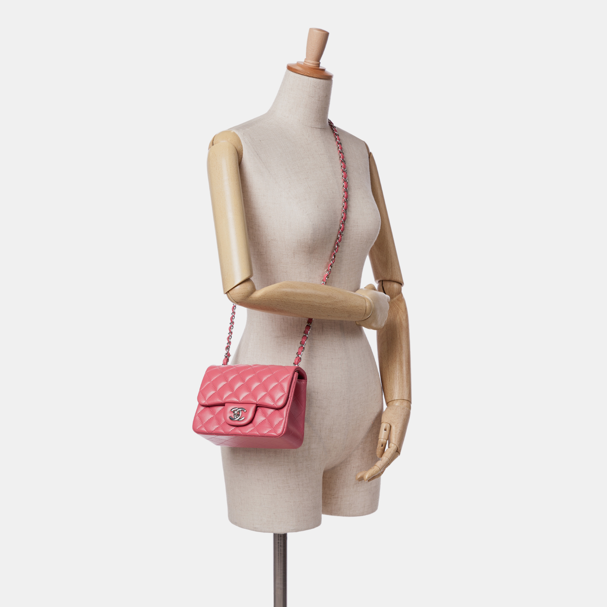 Chanel Pink Mini Square Classic Lambskin Single Flap 