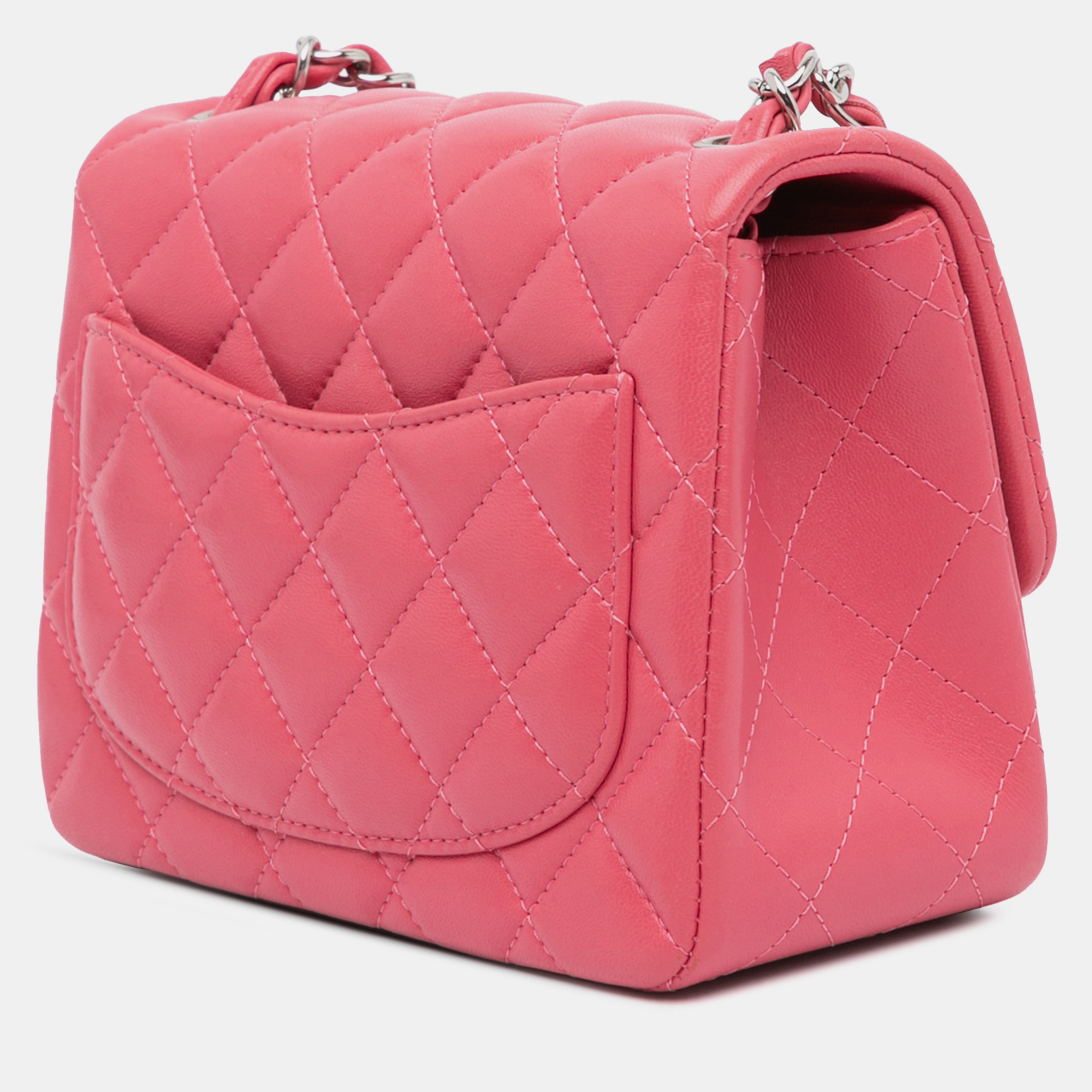Chanel Pink Mini Square Classic Lambskin Single Flap 
