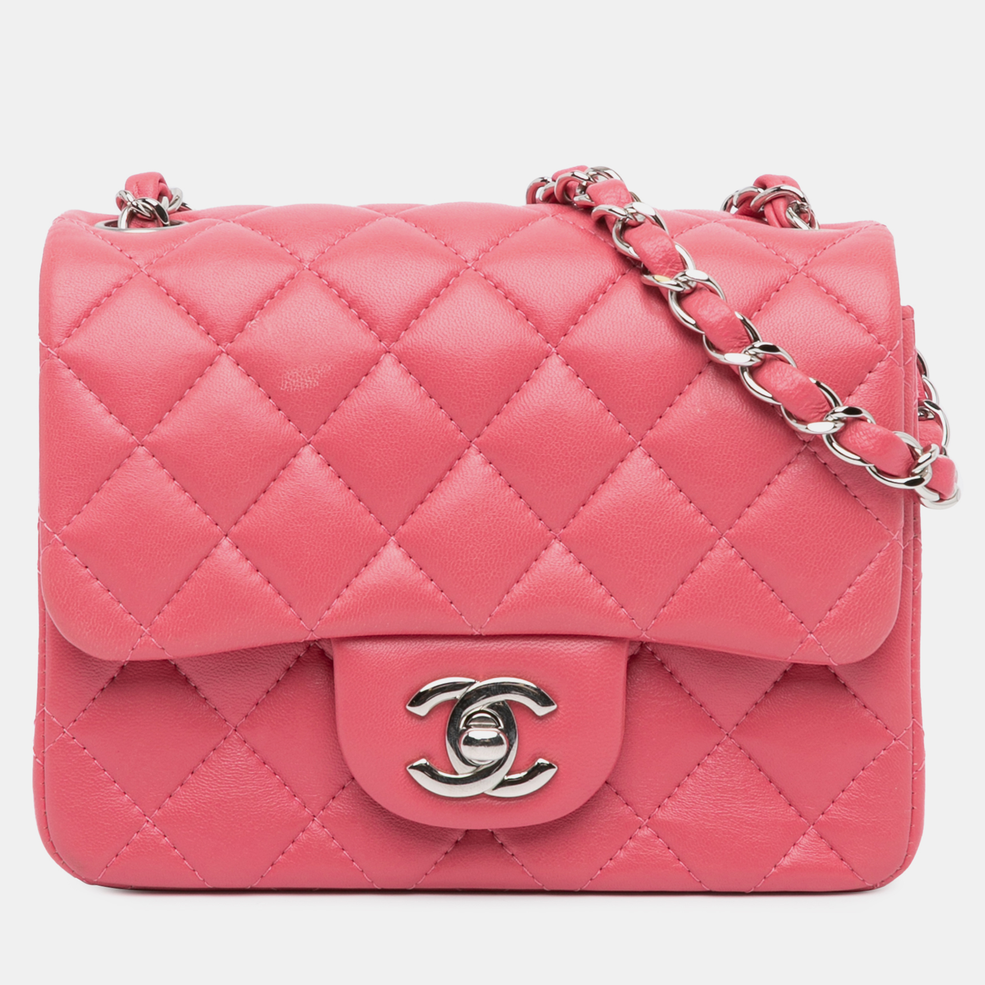 

Chanel Pink Lambskin Mini Square Classic Single Flap Bag