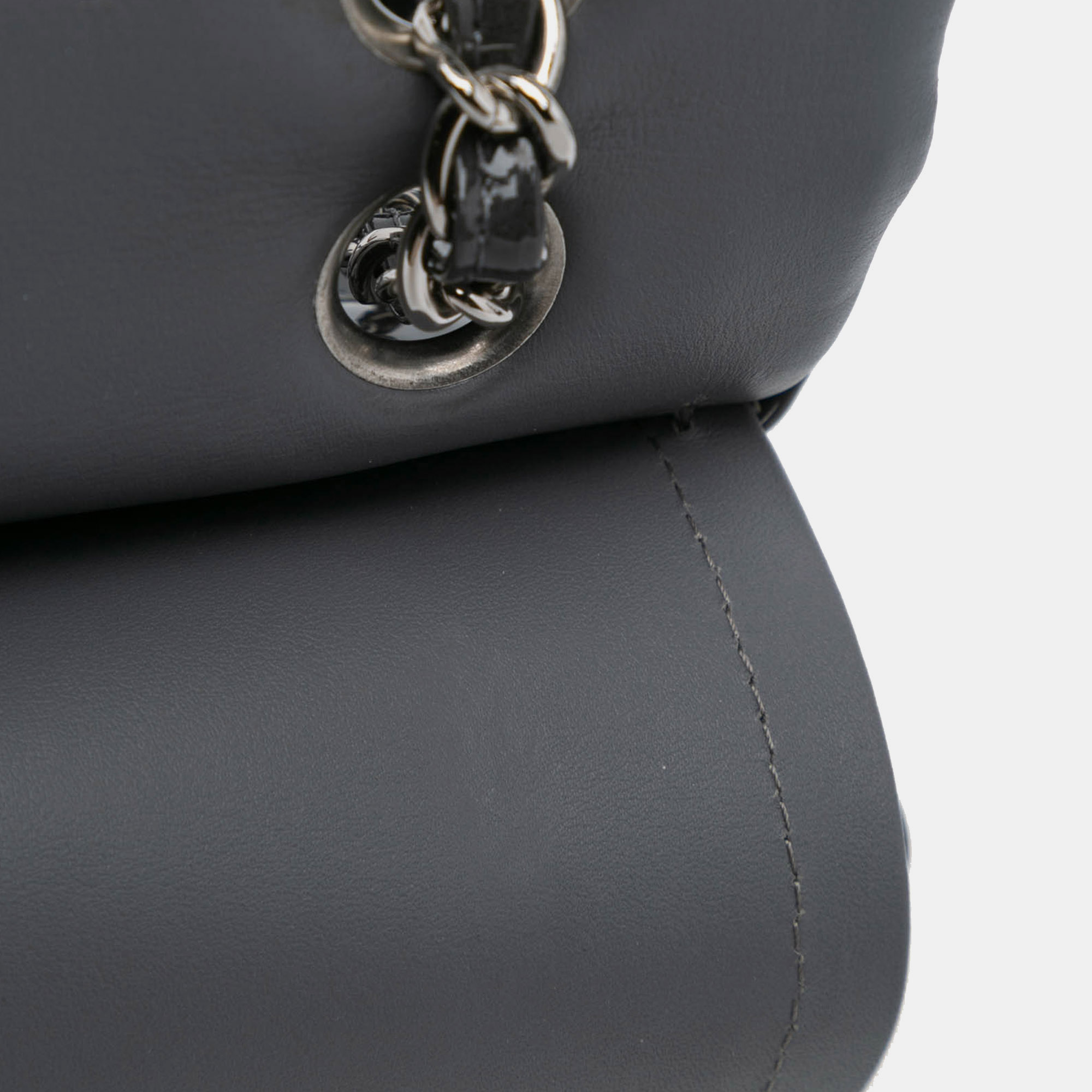 Chanel Grey Medium Classic Patent Double Flap 